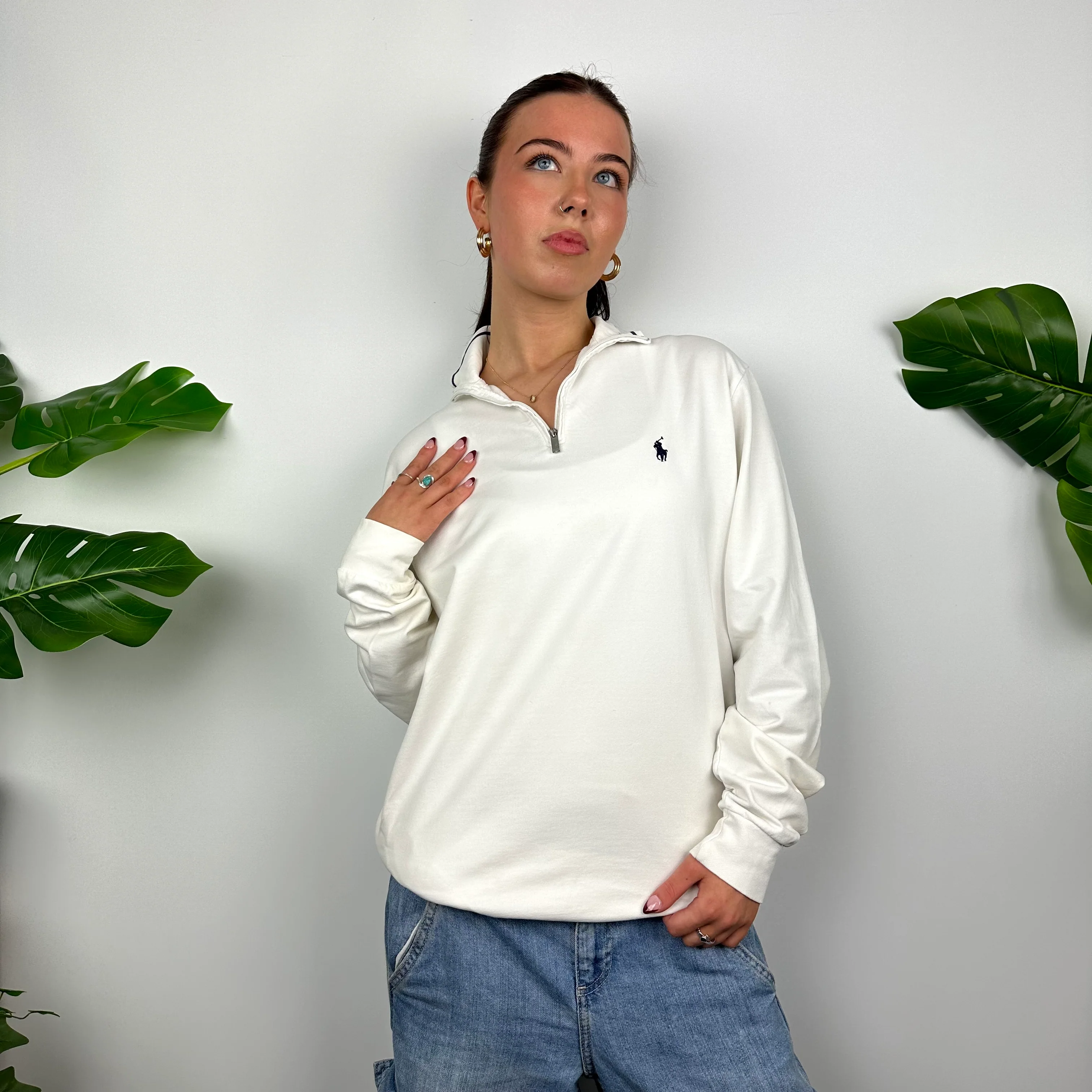 Polo Ralph Lauren White Embroidered Logo Quarter Zip Sweatshirt (S) - Image 7