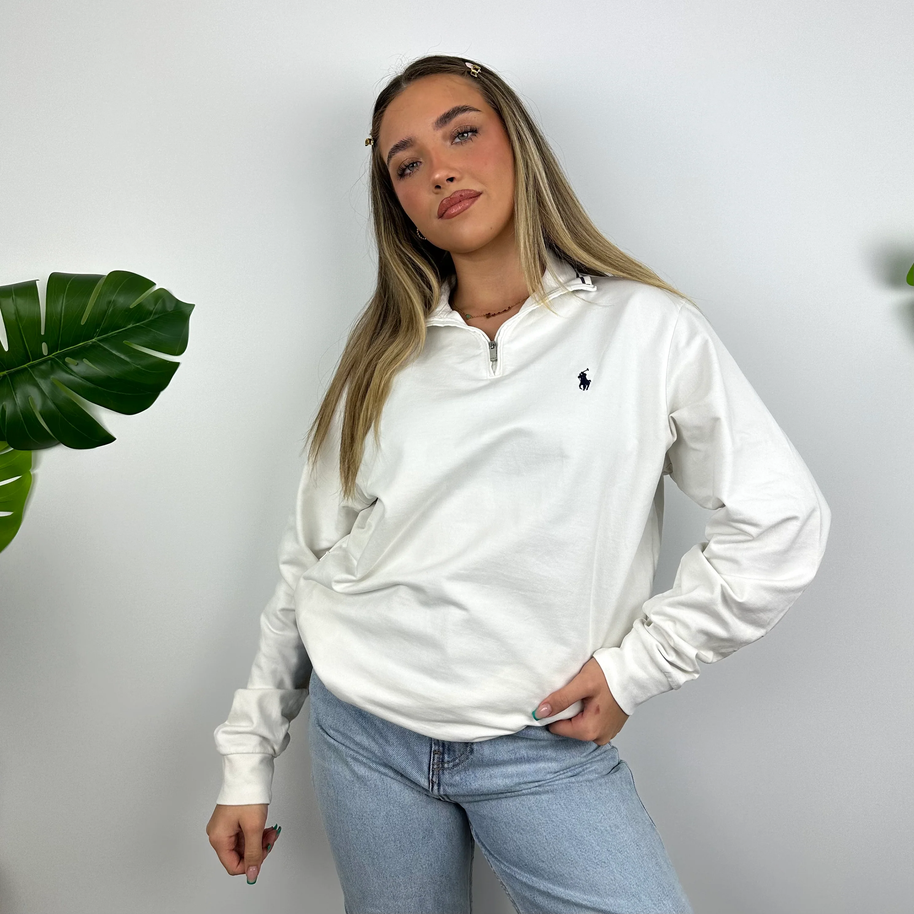 Polo Ralph Lauren White Embroidered Logo Quarter Zip Sweatshirt (S) - Image 6