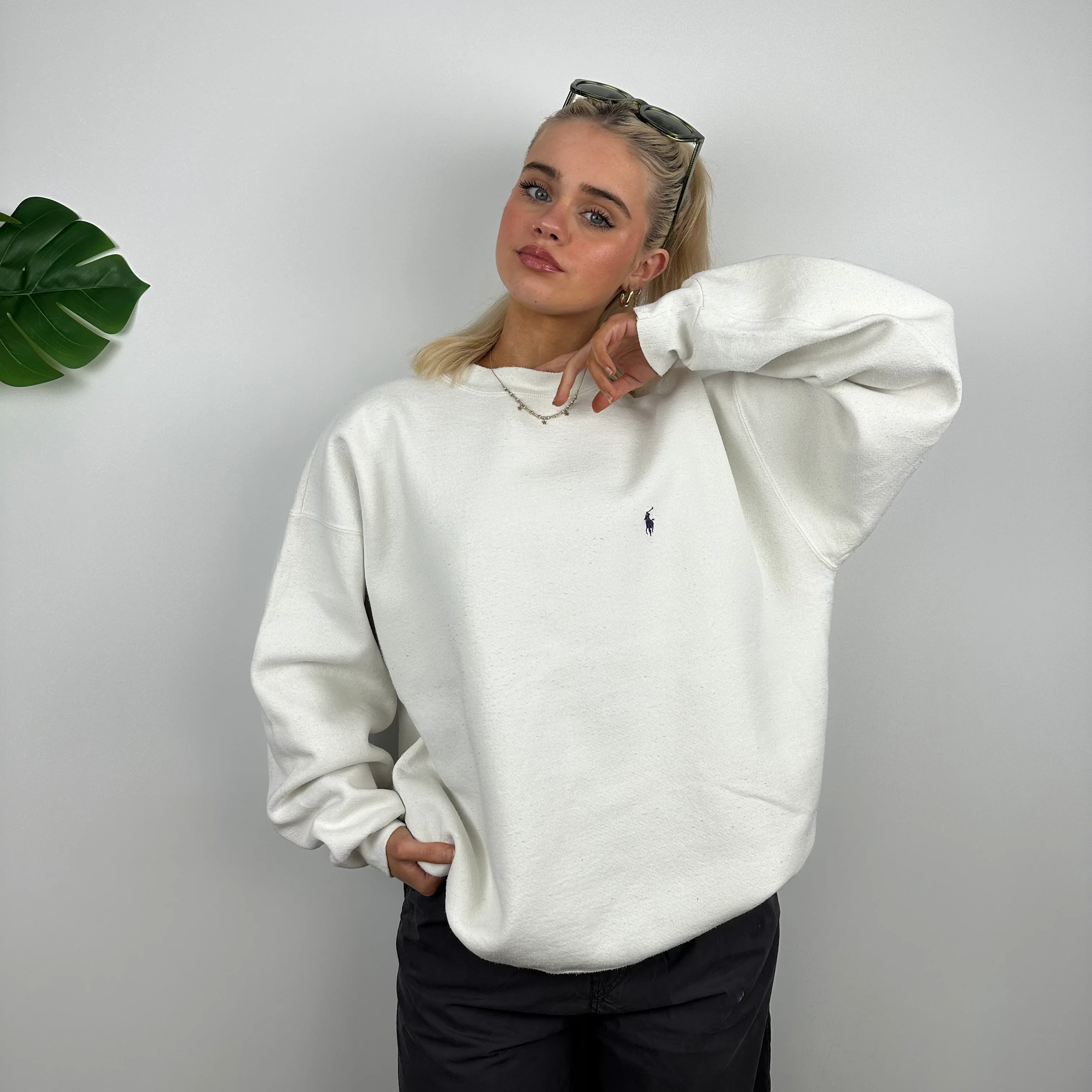 Polo Ralph Lauren White Embroidered Logo Sweatshirt (L) - Image 6