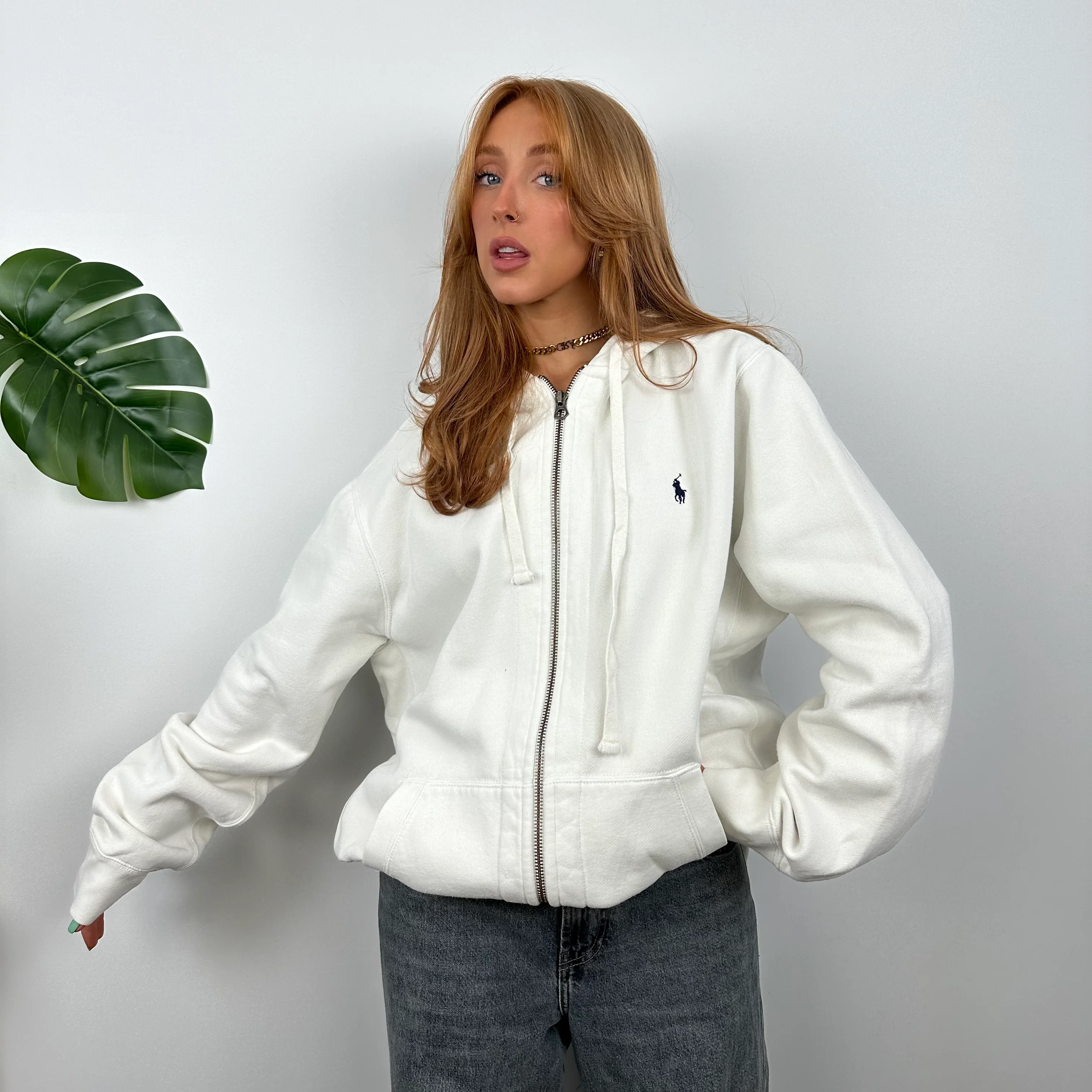 Polo Ralph Lauren White Embroidered Logo Zip Up Hoodie Jacket (L) - Image 4