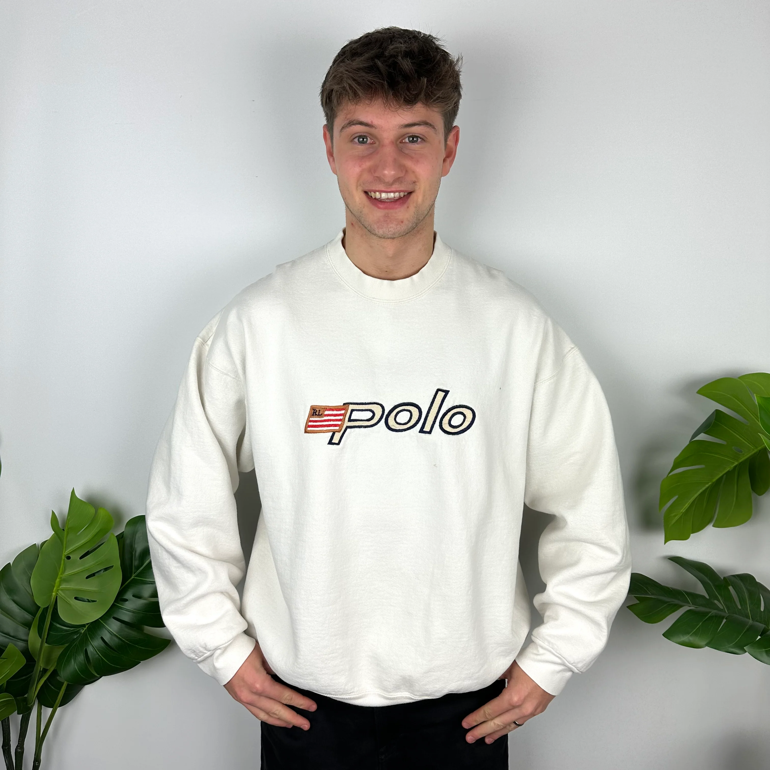 Polo Ralph Lauren White Embroidered Spell Out Sweatshirt (XXL) - Image 2