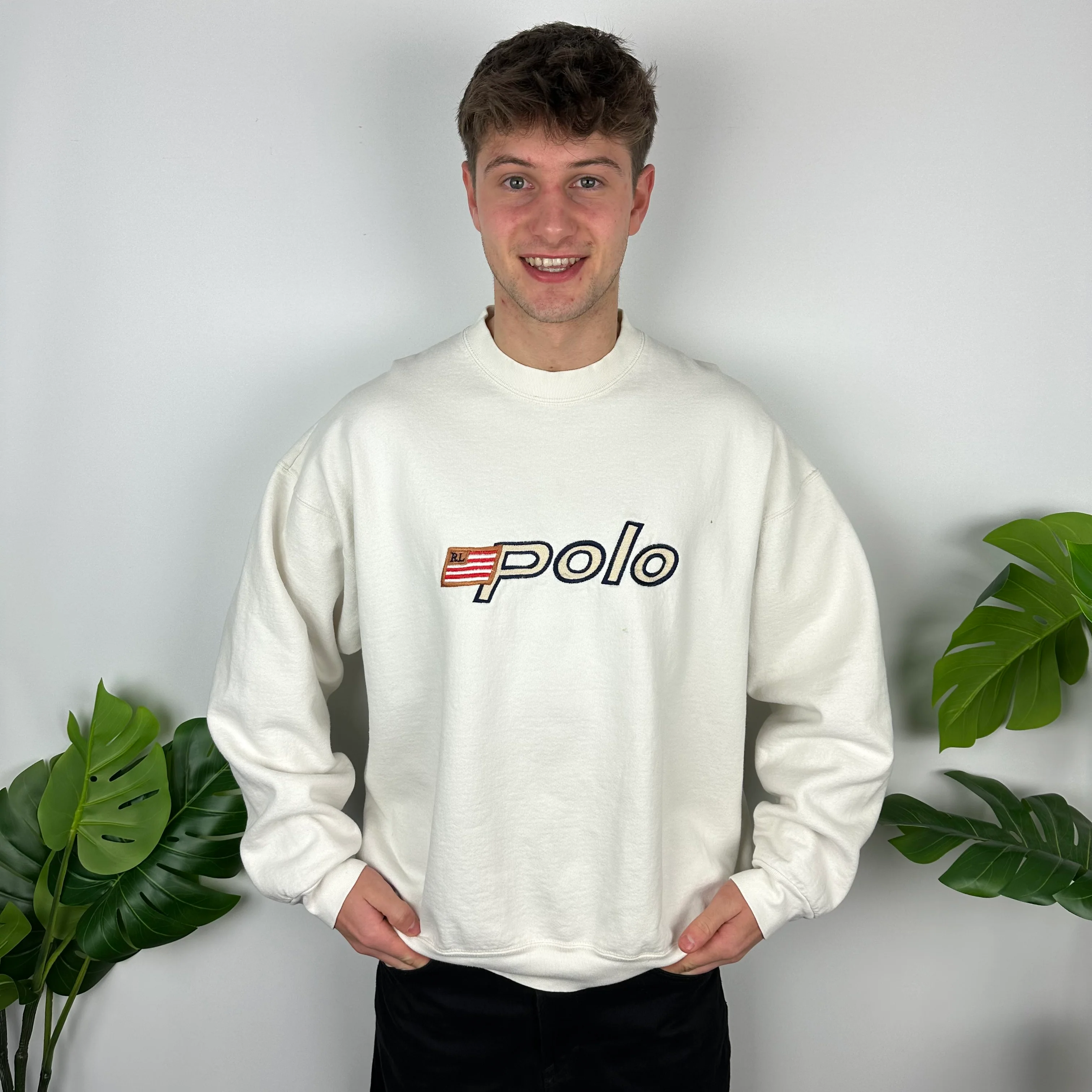 Polo Ralph Lauren White Embroidered Spell Out Sweatshirt (XXL) - Image 6