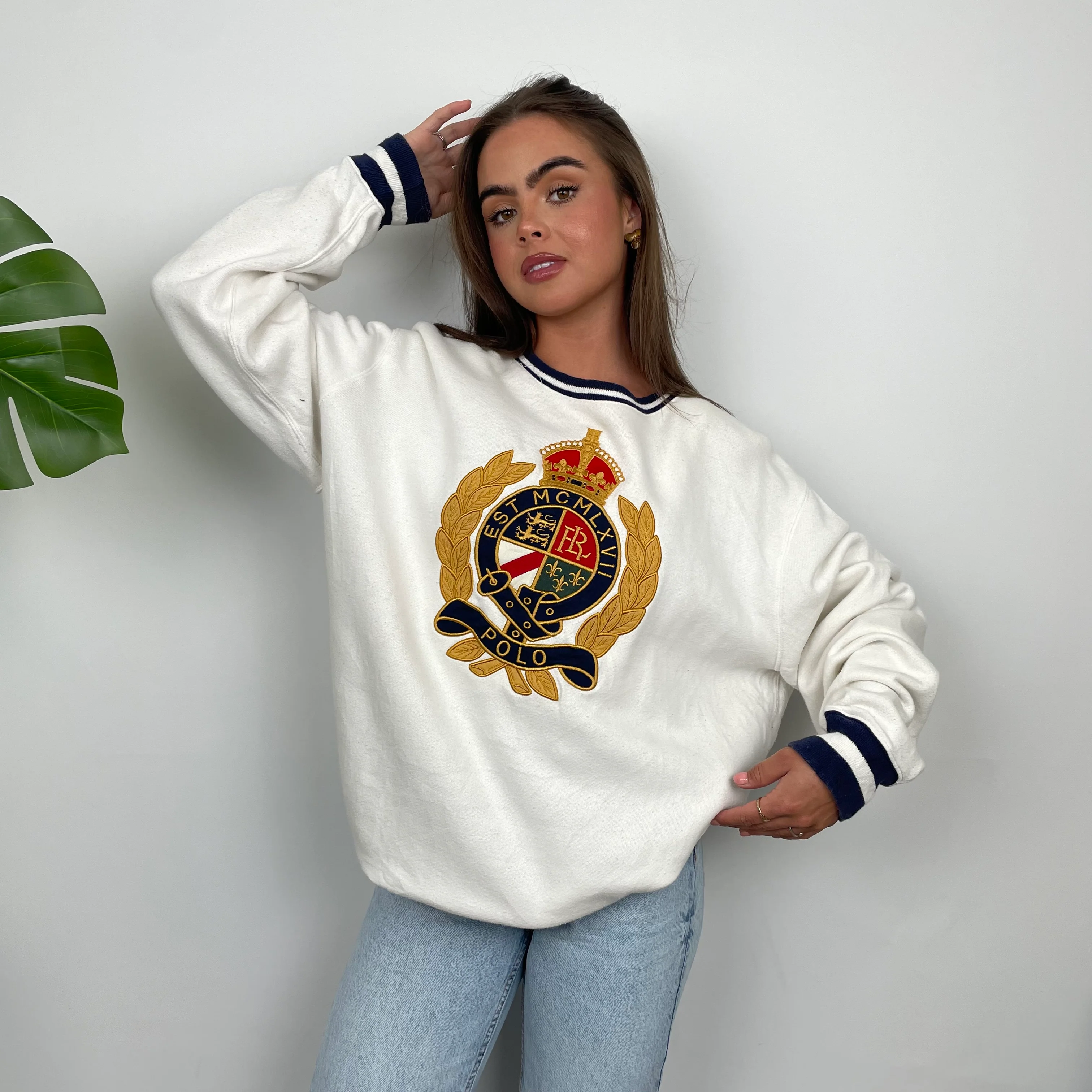 Polo Ralph Lauren White Embroidered Spell Out Sweatshirt (L) - Image 3