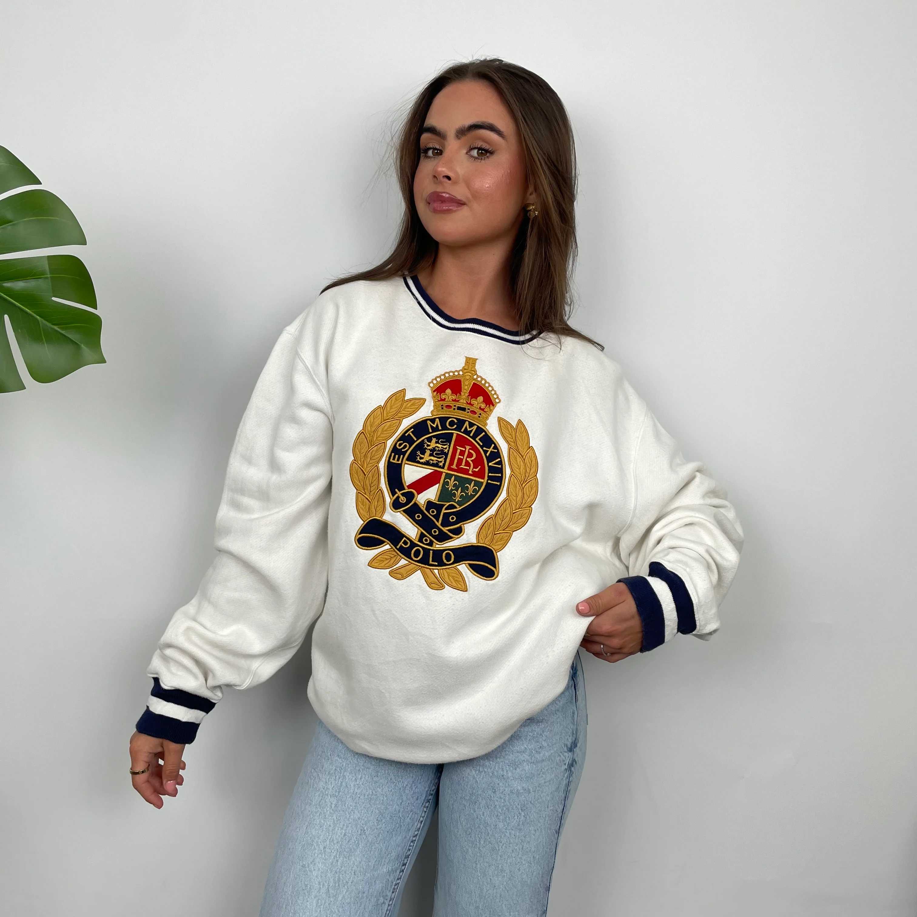 Polo Ralph Lauren White Embroidered Spell Out Sweatshirt (L) - Image 4