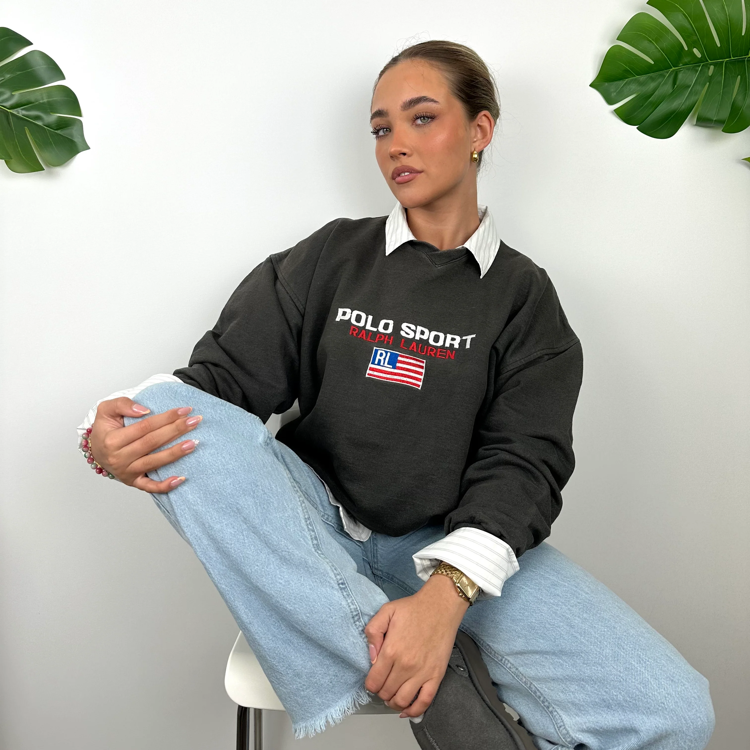 Polo Sport Ralph Lauren Grey Embroidered Spell Out Sweatshirt (XL) - Image 3