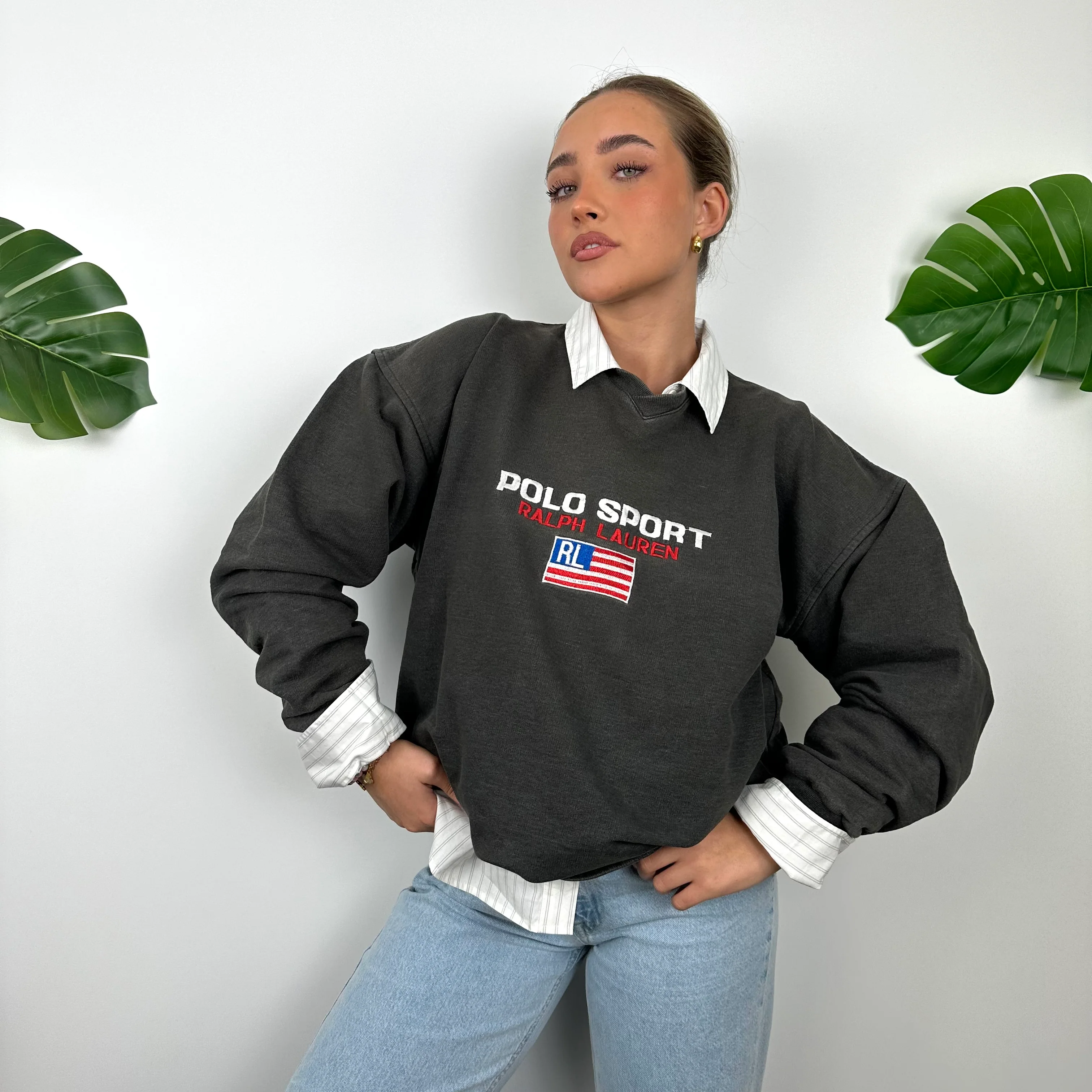 Polo Sport Ralph Lauren Grey Embroidered Spell Out Sweatshirt (XL) - Image 4