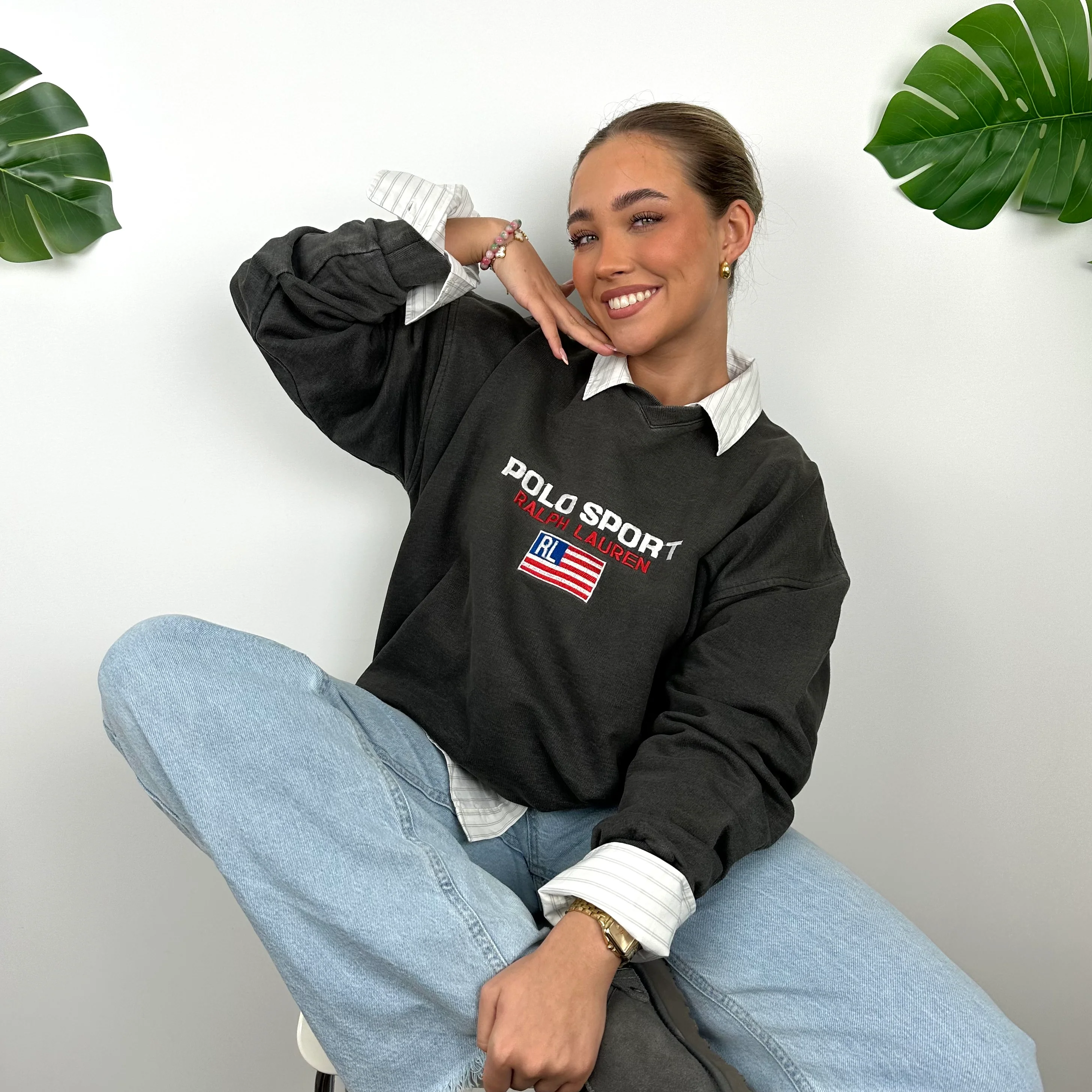 Polo Sport Ralph Lauren Grey Embroidered Spell Out Sweatshirt (XL) - Image 5
