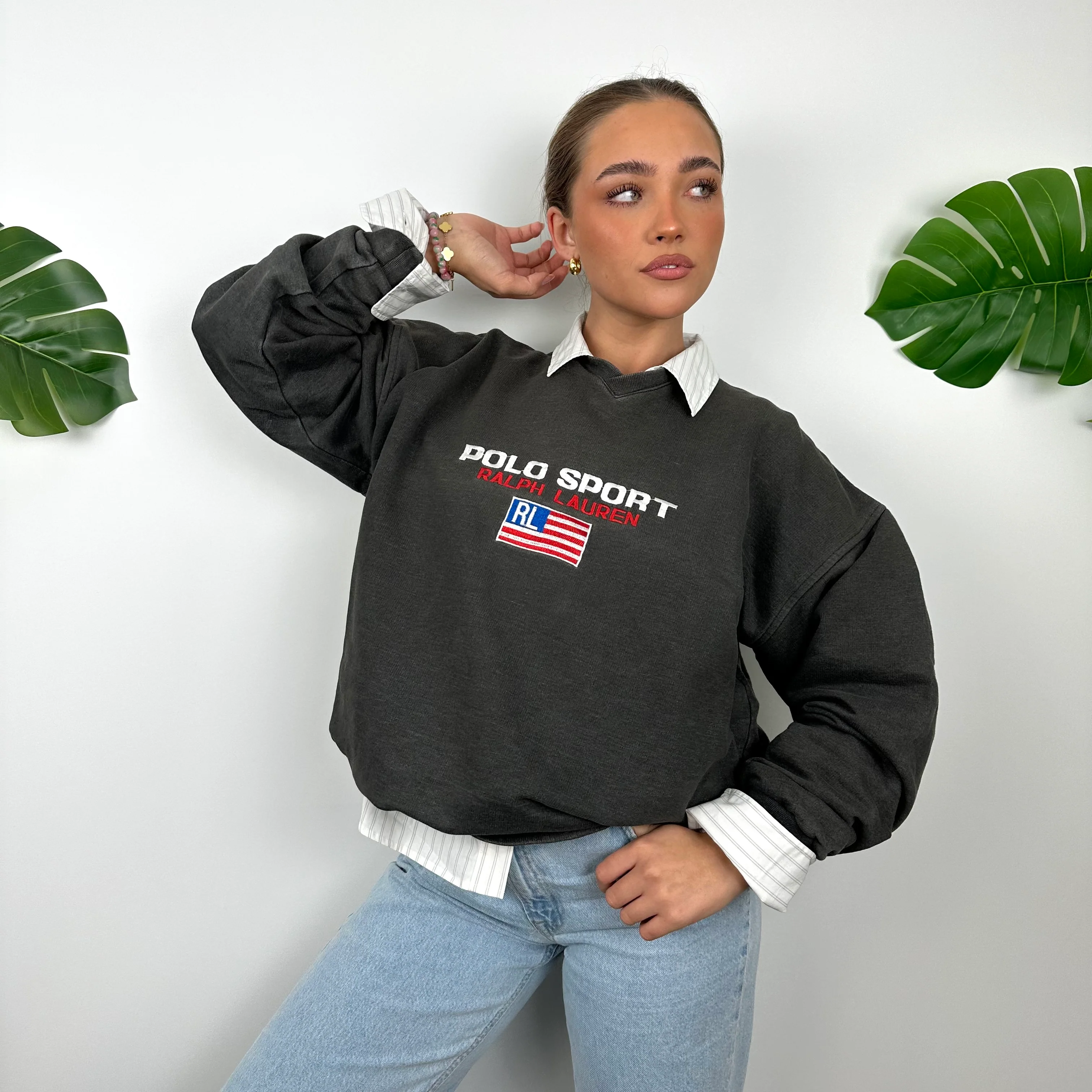 Polo Sport Ralph Lauren Grey Embroidered Spell Out Sweatshirt (XL) - Image 6