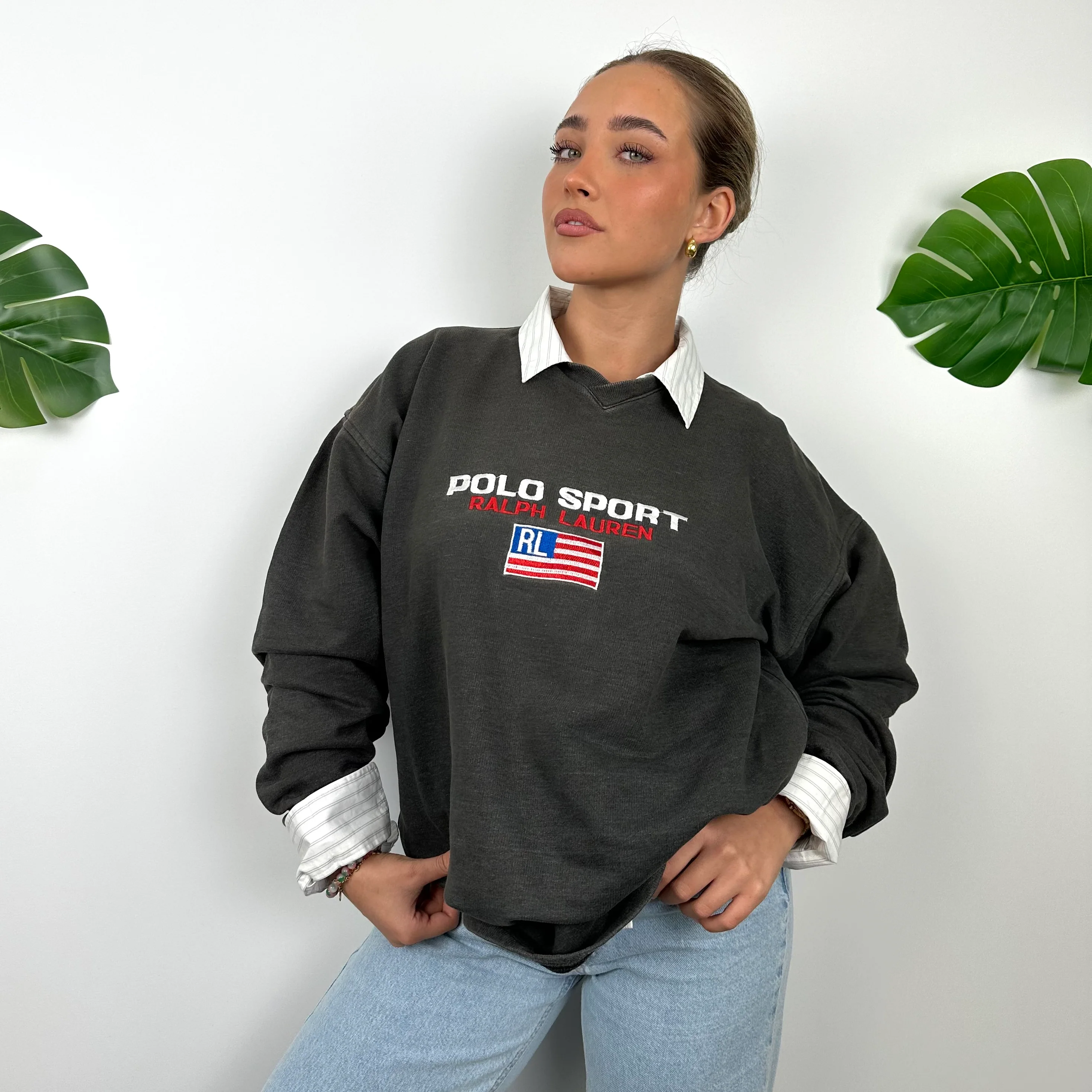 Polo Sport Ralph Lauren Grey Embroidered Spell Out Sweatshirt (XL) - Image 8