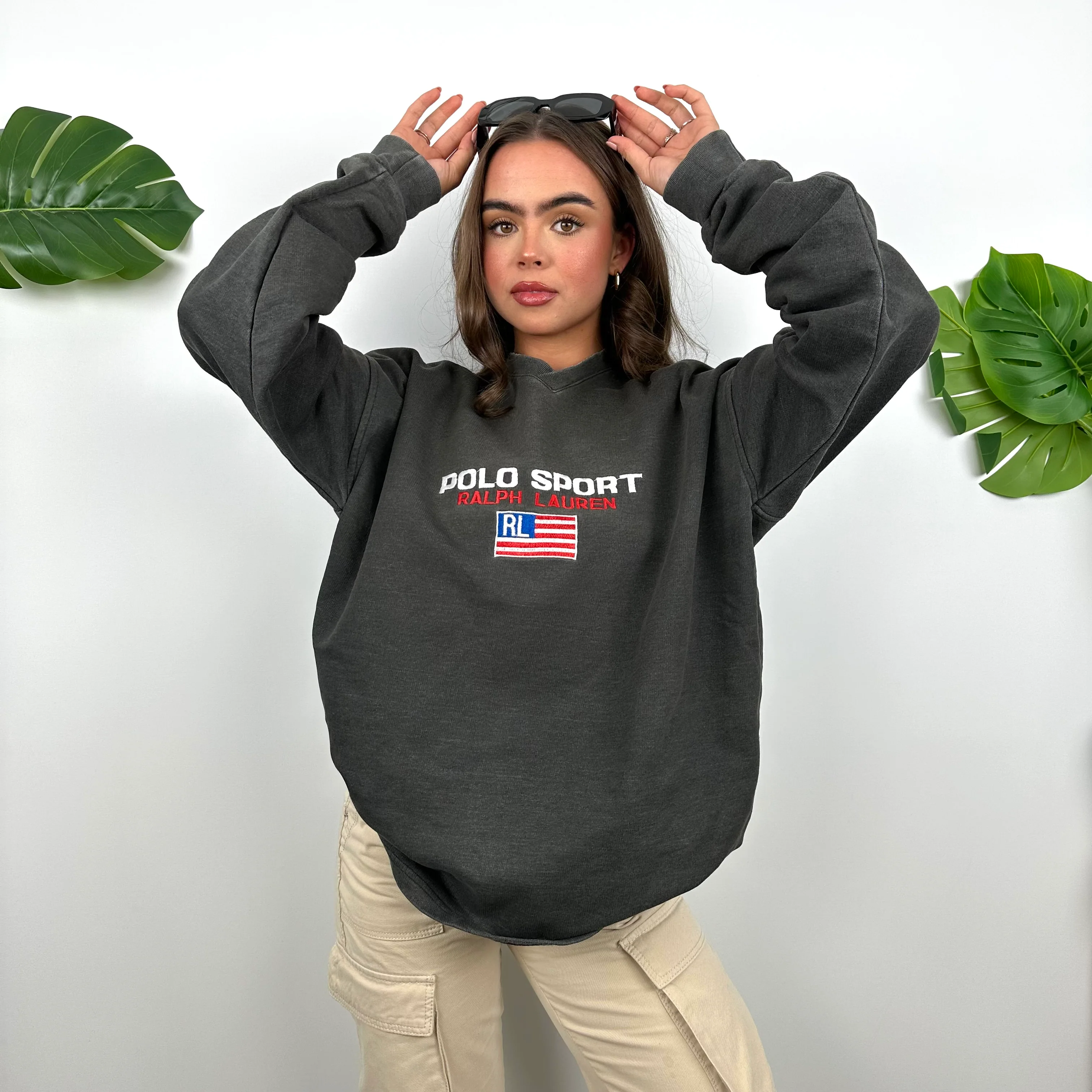 Polo Sport Ralph Lauren Grey Embroidered Spell Out Sweatshirt (XL) - Image 3