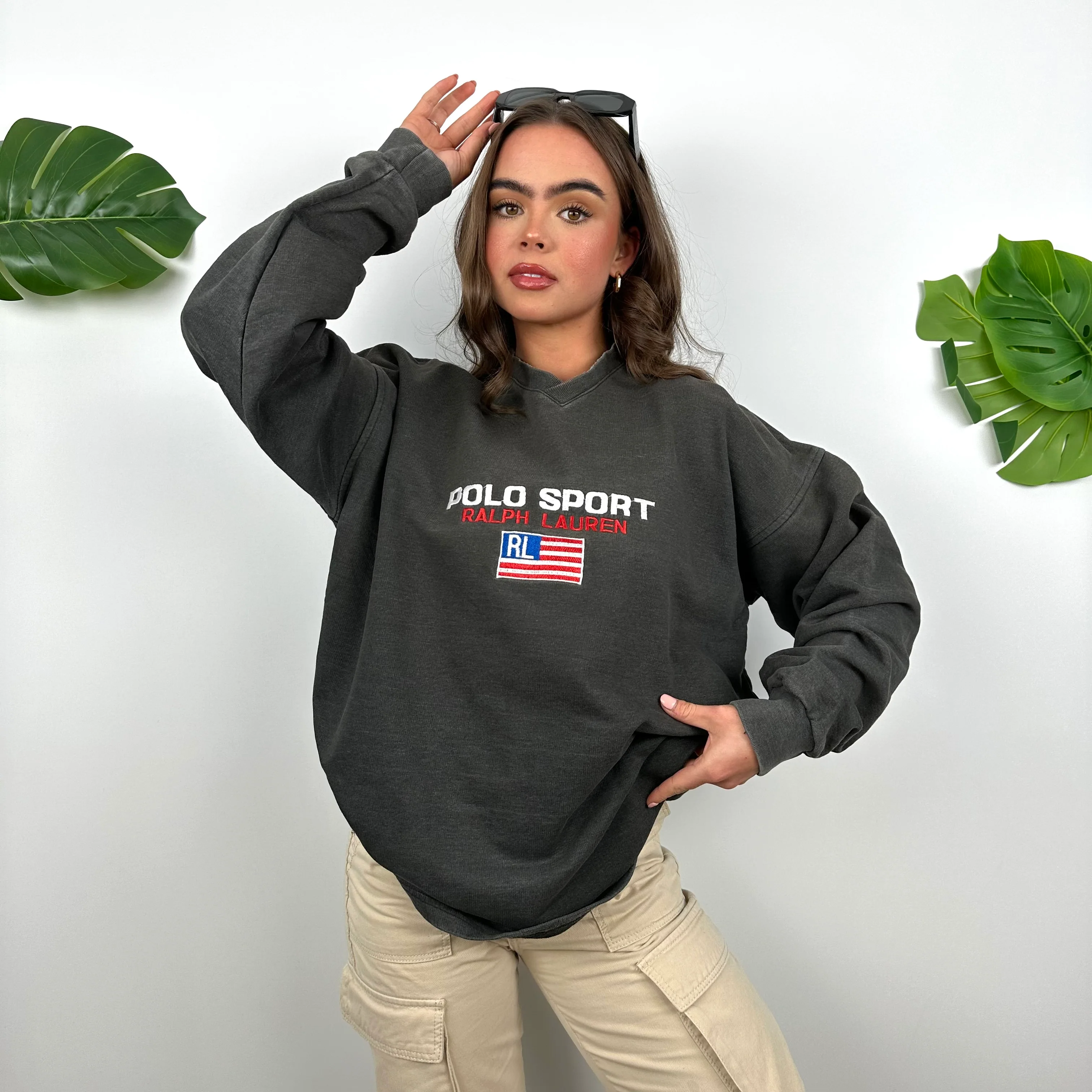 Polo Sport Ralph Lauren Grey Embroidered Spell Out Sweatshirt (XL) - Image 4