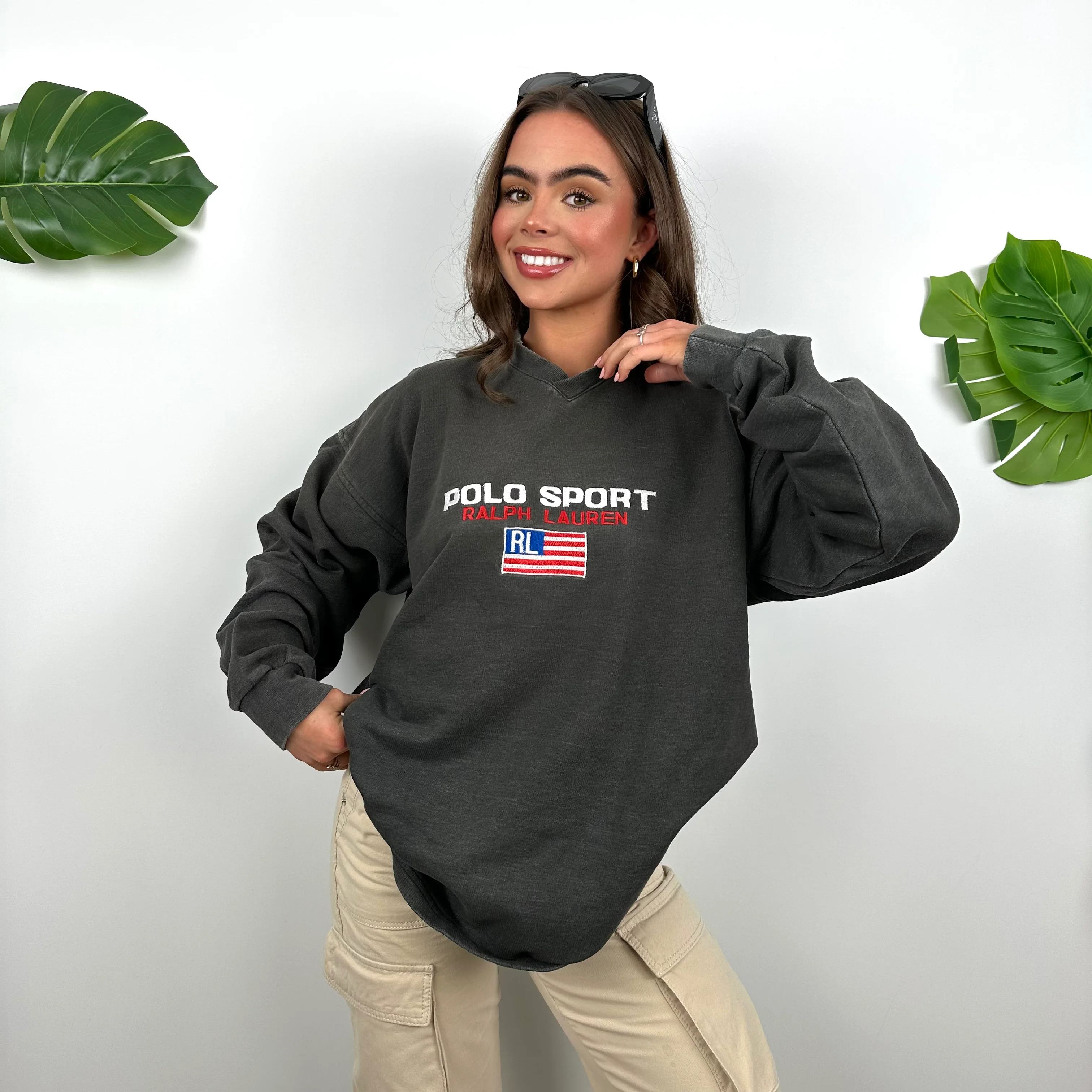 Polo Sport Ralph Lauren Grey Embroidered Spell Out Sweatshirt (XL) - Image 6