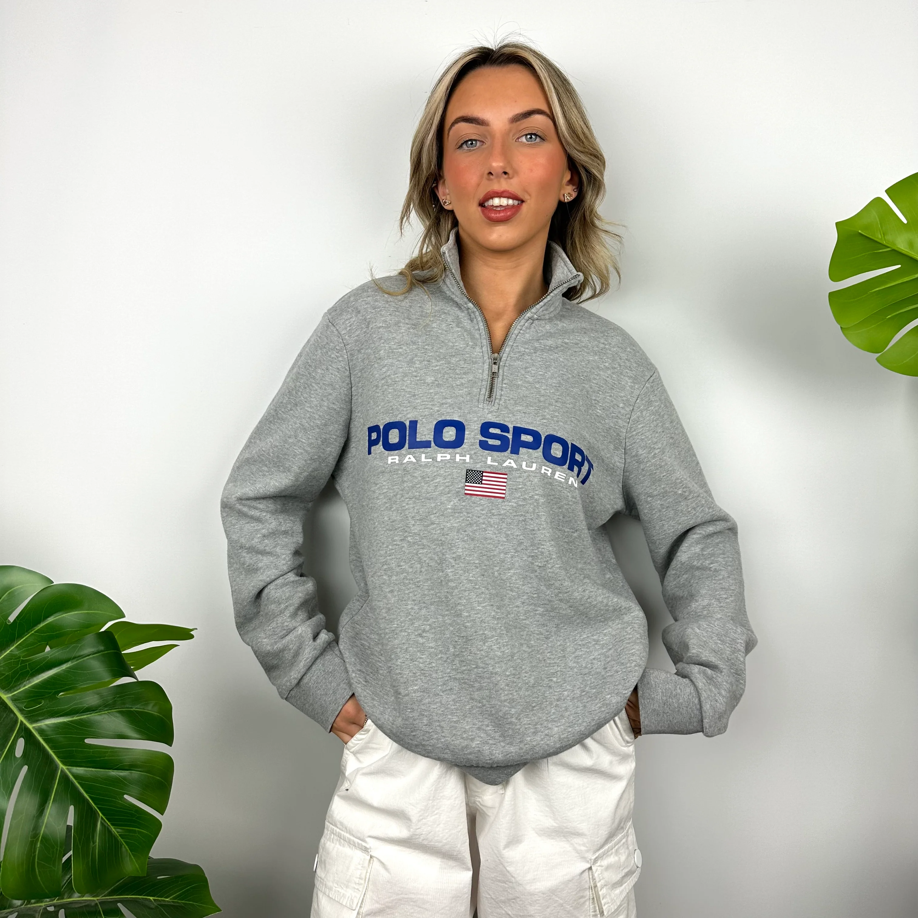 Polo Sport Ralph Lauren Grey Spell Out Quarter Zip Sweatshirt (M) - Image 3