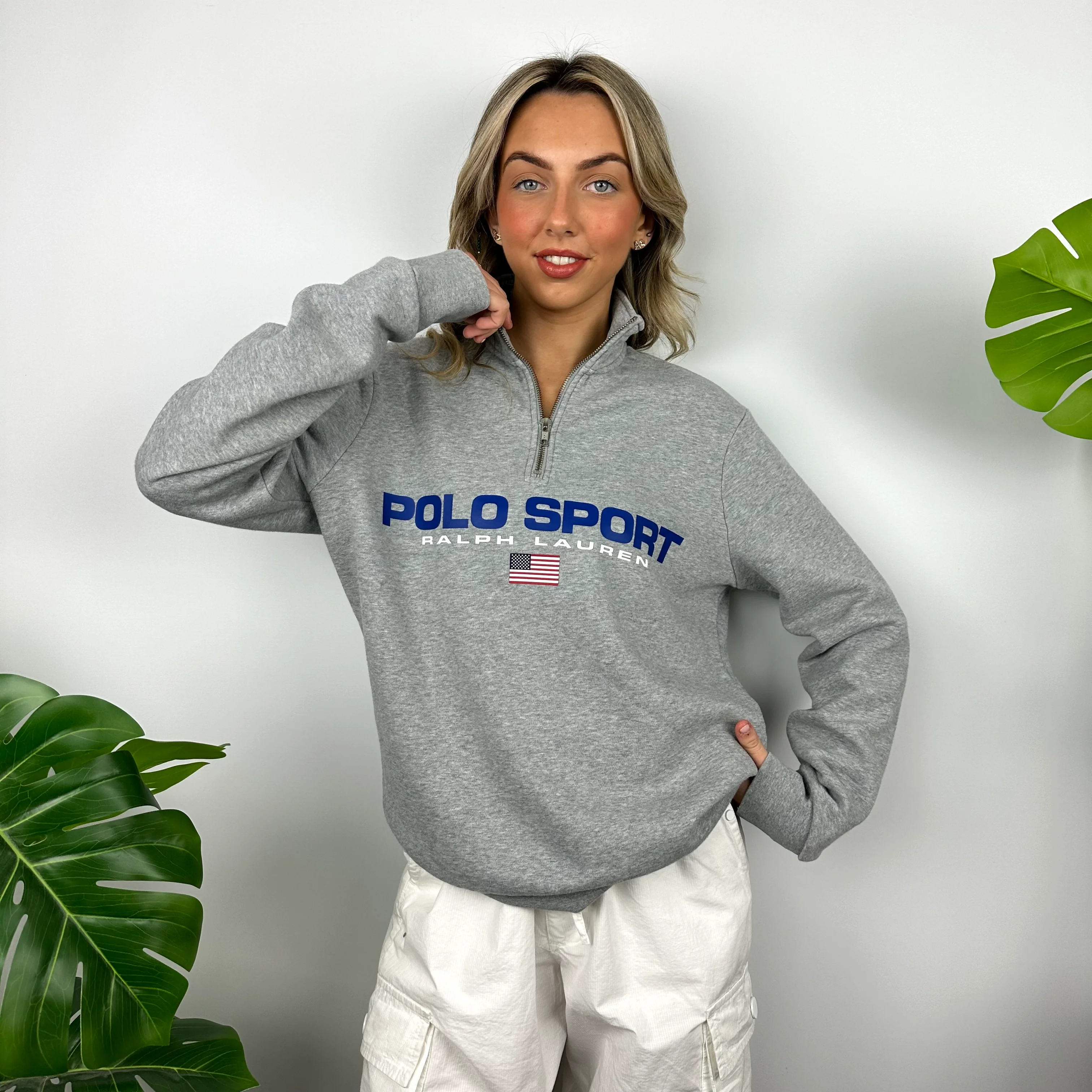 Polo Sport Ralph Lauren Grey Spell Out Quarter Zip Sweatshirt (M) - Image 4