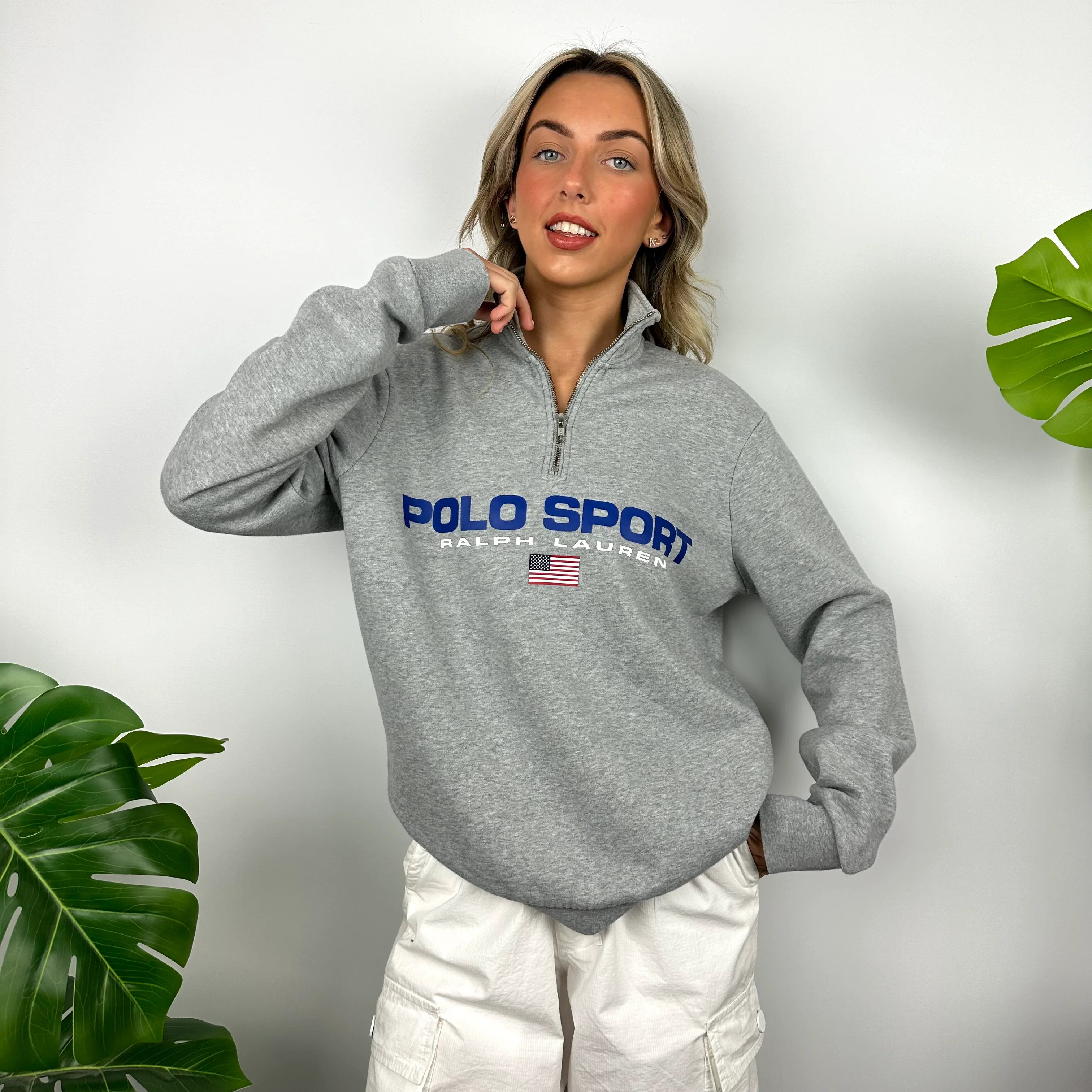 Polo Sport Ralph Lauren Grey Spell Out Quarter Zip Sweatshirt (M) - Image 6