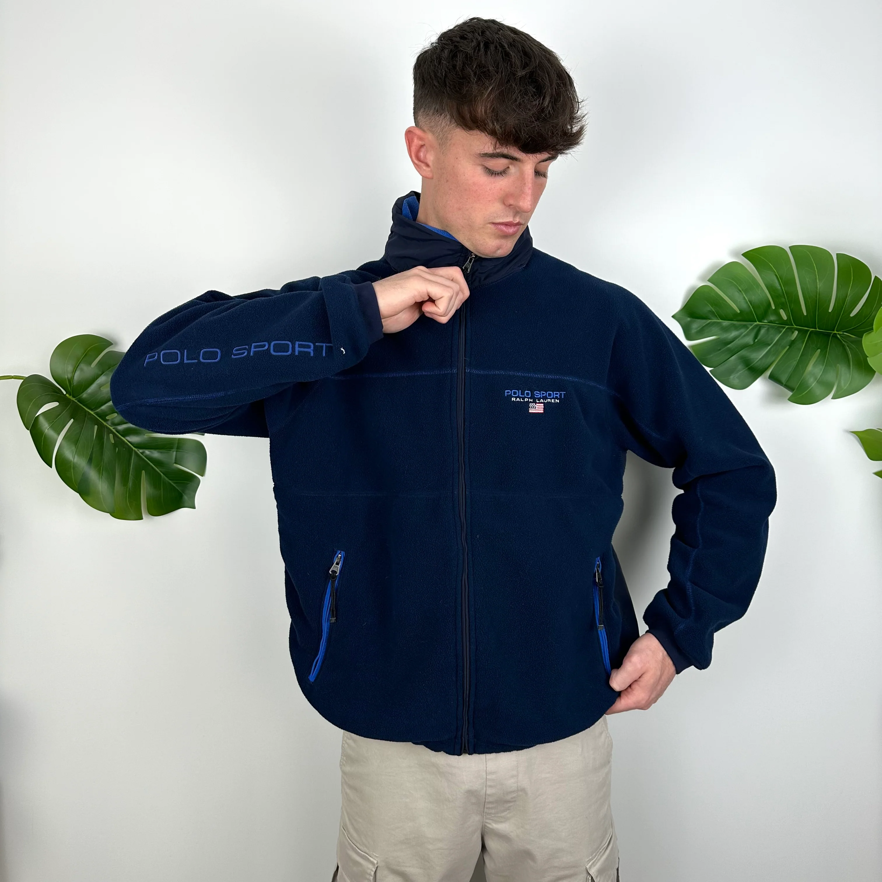 Polo Sport Ralph Lauren Navy Embroidered Spell Out Teddy Bear Fleece Jacket (L) - Image 6