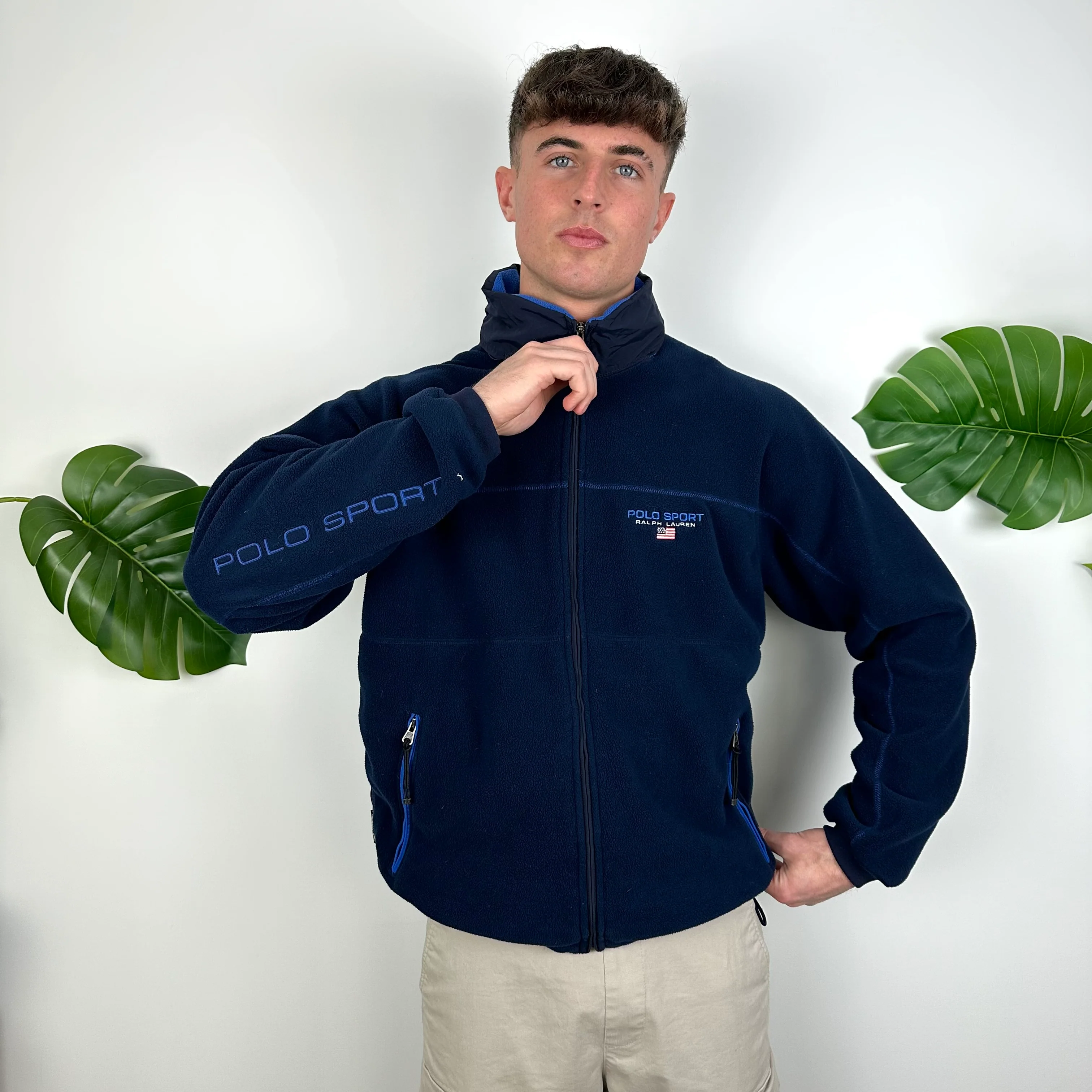 Polo Sport Ralph Lauren Navy Embroidered Spell Out Teddy Bear Fleece Jacket (L) - Image 8
