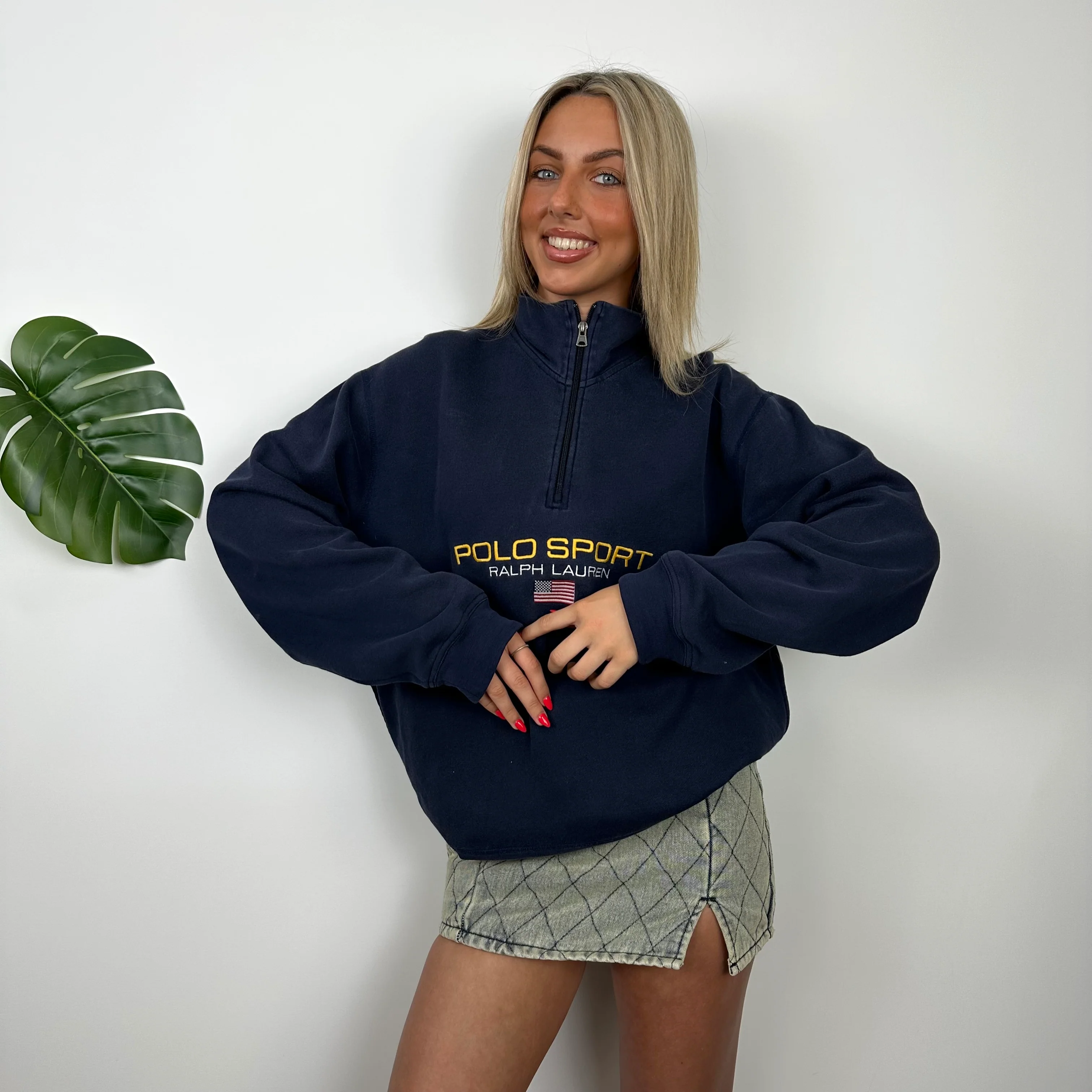 Polo Sport Ralph Lauren RARE Navy Embroidered Spell Out Quarter Zip Sweatshirt (L) - Image 3