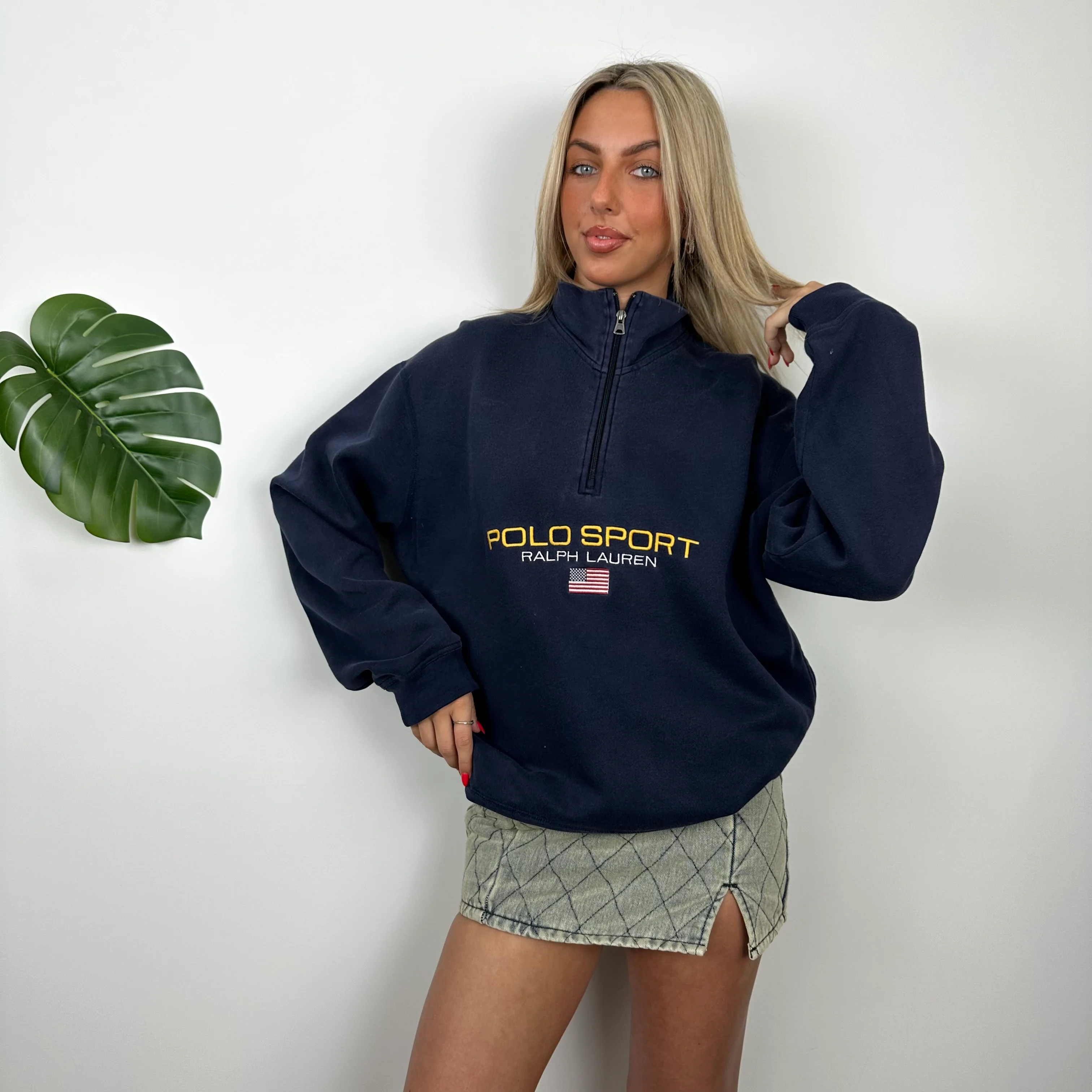 Polo Sport Ralph Lauren RARE Navy Embroidered Spell Out Quarter Zip Sweatshirt (L) - Image 4