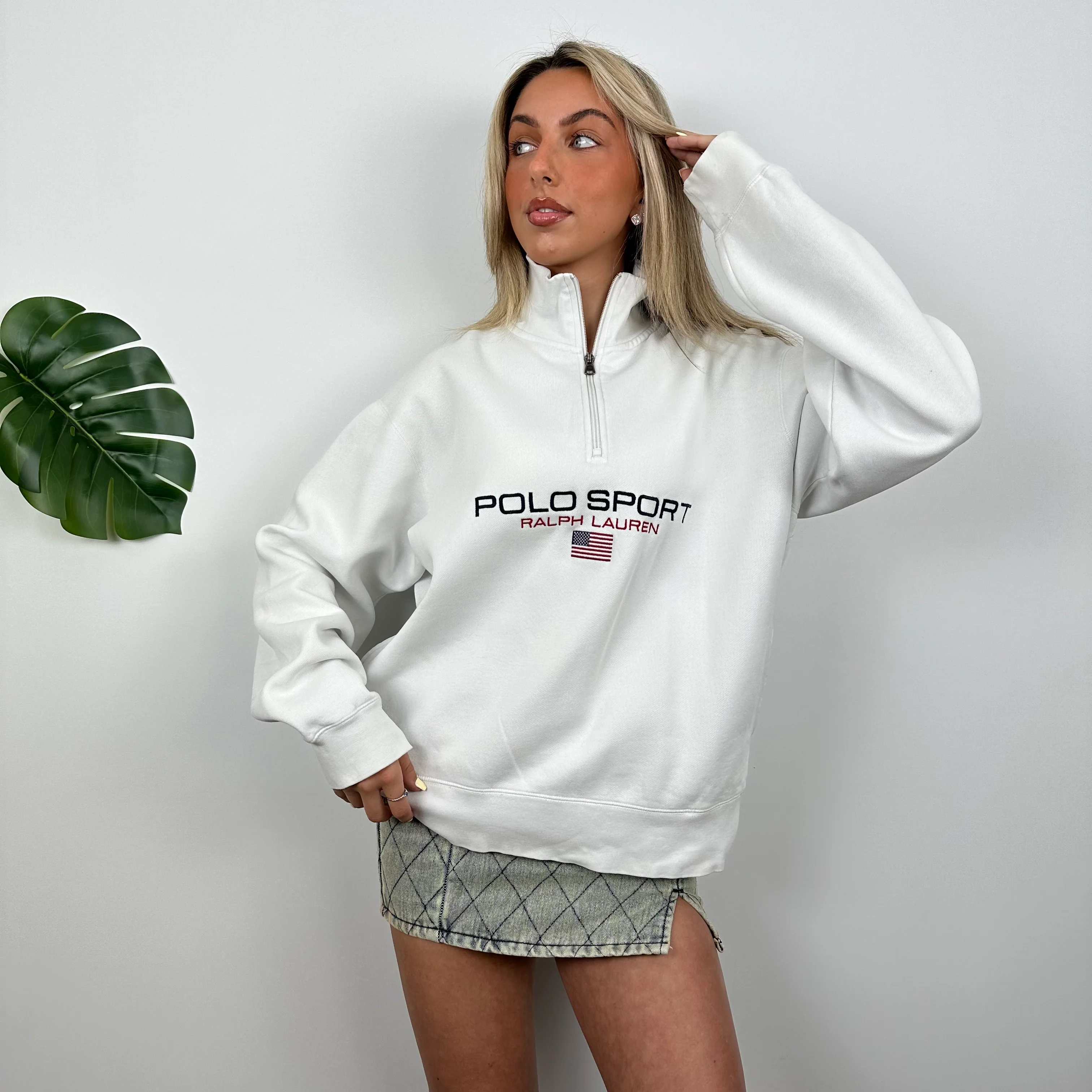 Polo Sport Ralph Lauren RARE White Spell Out Quarter Zip Sweatshirt (L) - Image 2