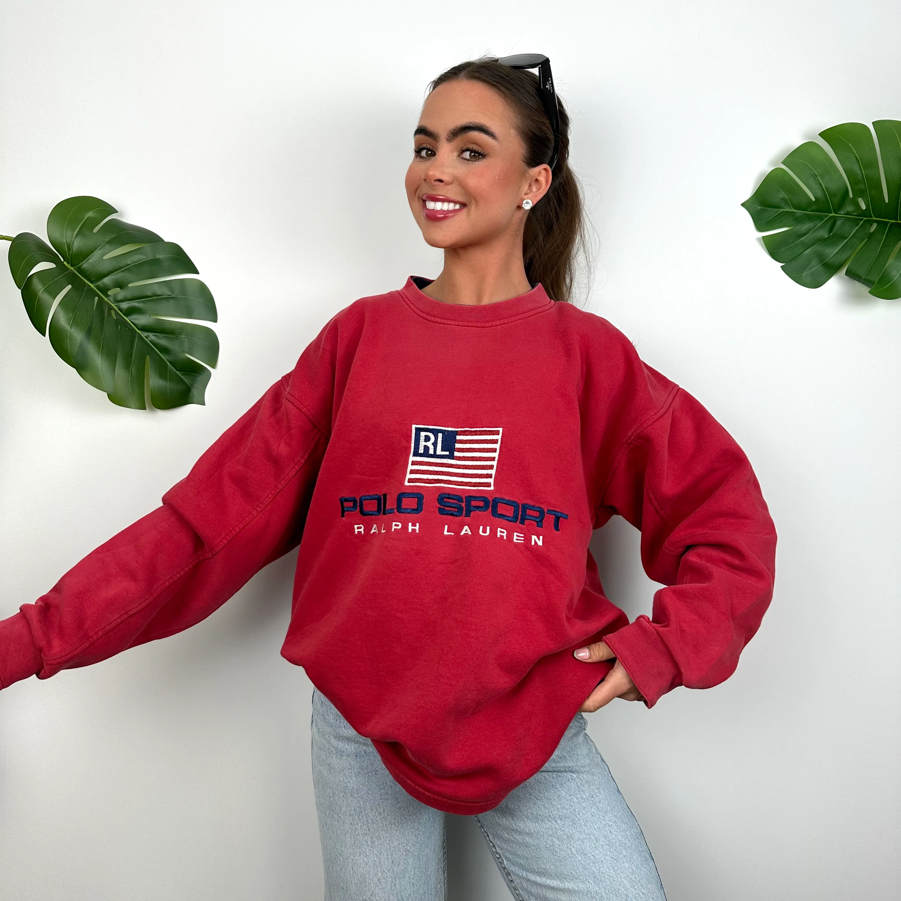 Polo Sport Ralph Lauren Red Embroidered Spell Out Sweatshirt (L)