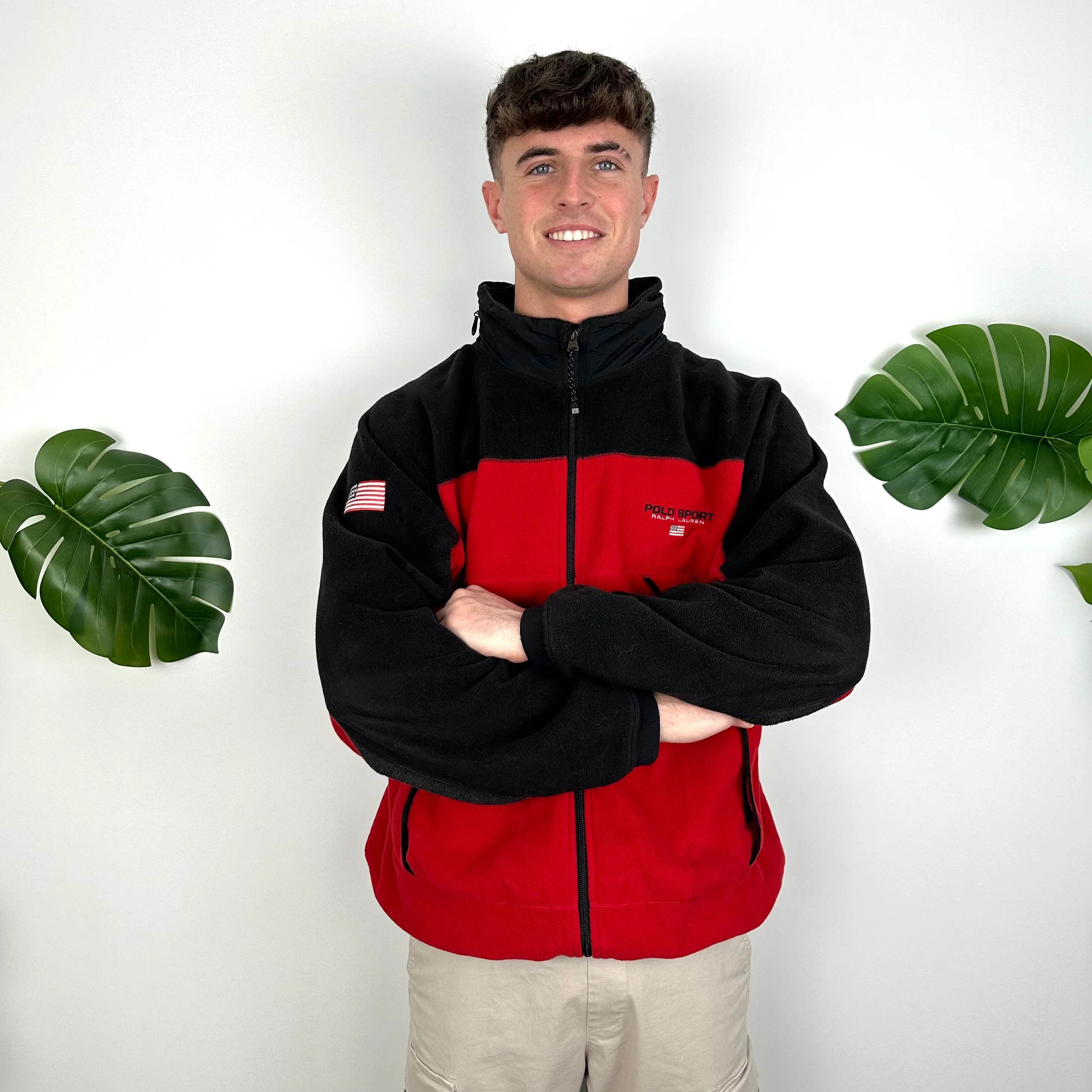 Polo Sport Ralph Lauren Red Embroidered Spell Out Teddy Bear Fleece Jacket (XL) - Image 3