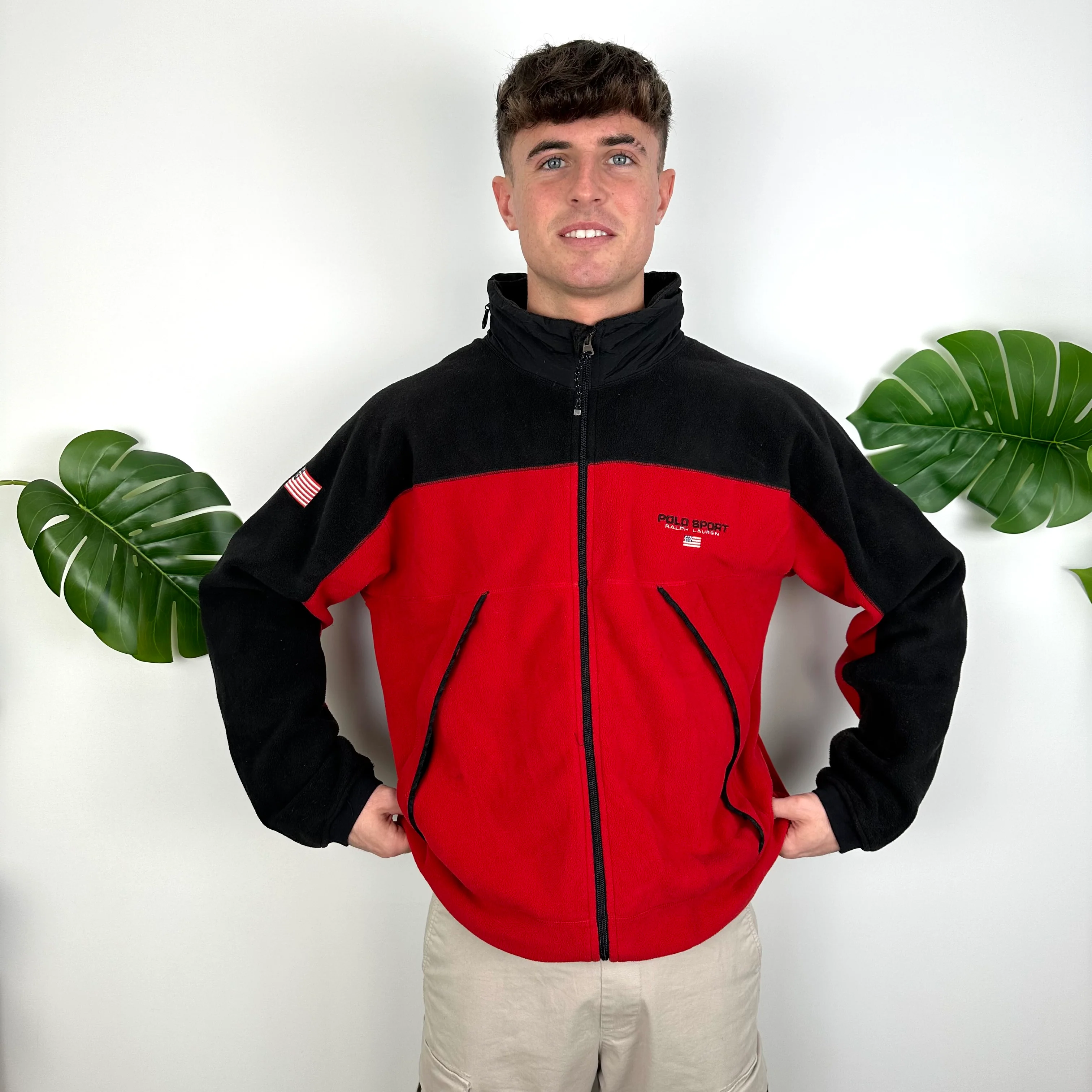 Polo Sport Ralph Lauren Red Embroidered Spell Out Teddy Bear Fleece Jacket (XL) - Image 4