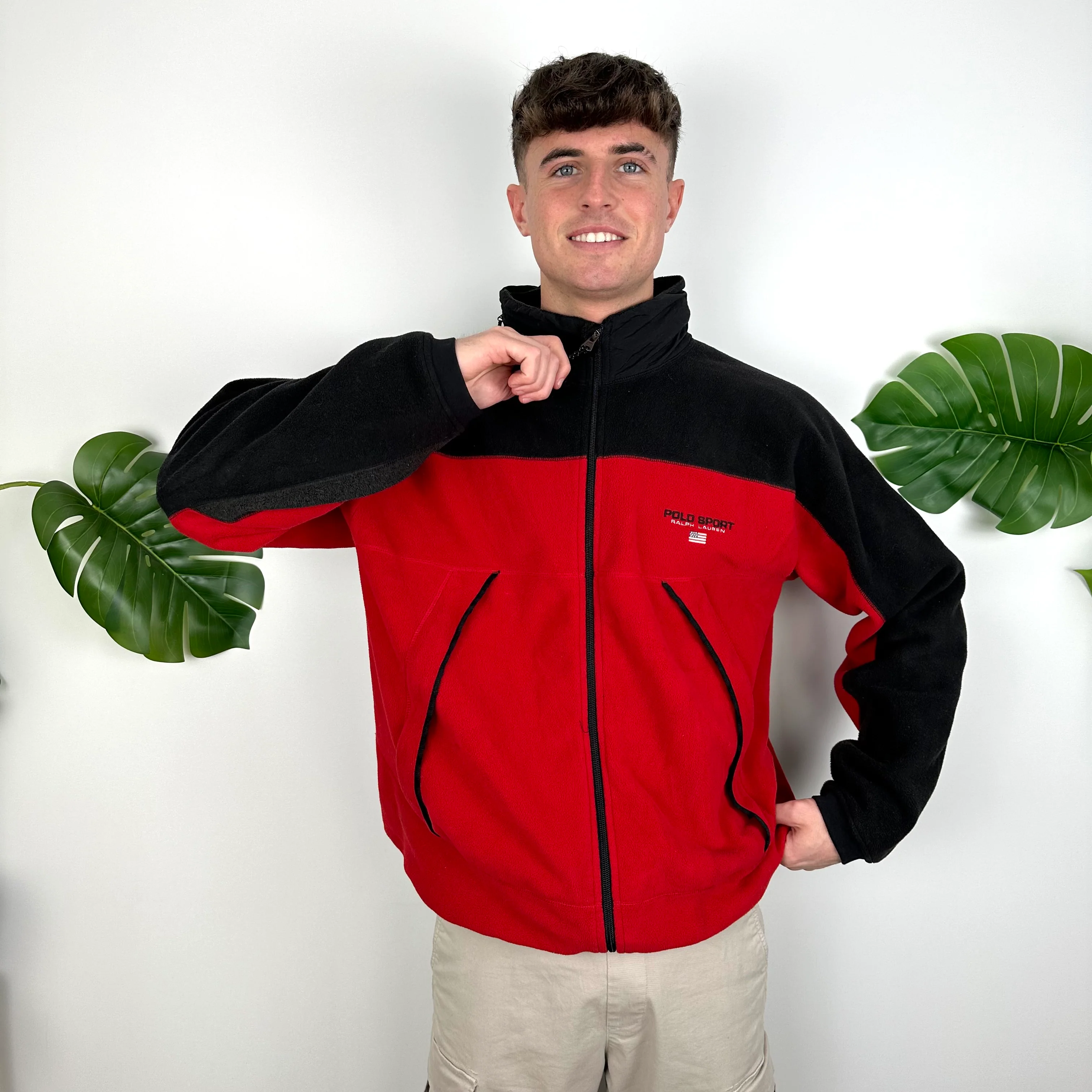 Polo Sport Ralph Lauren Red Embroidered Spell Out Teddy Bear Fleece Jacket (XL) - Image 5
