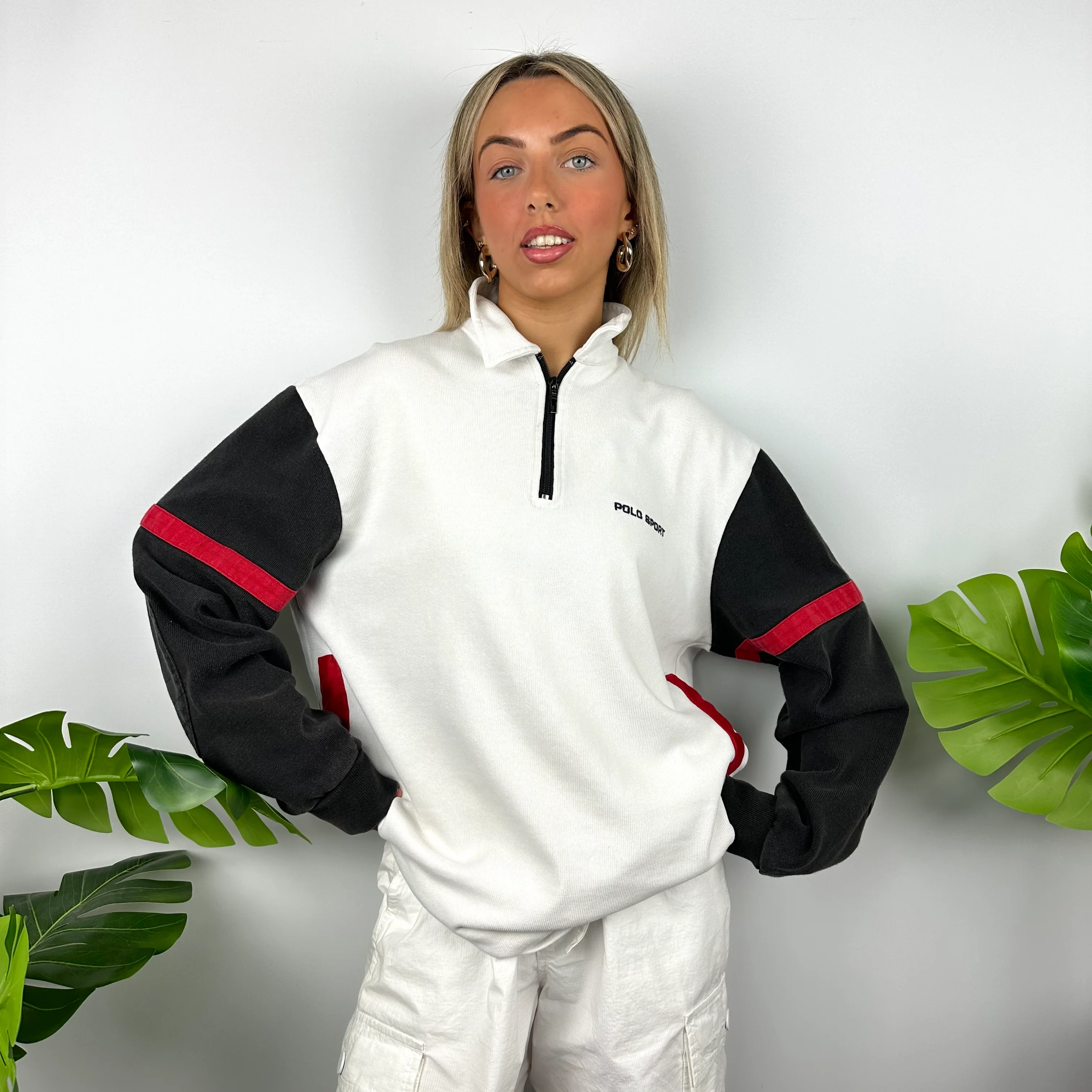 Polo Sport Ralph Lauren White Embroidered Spell Out Quarter Zip Sweatshirt (L) - Image 2