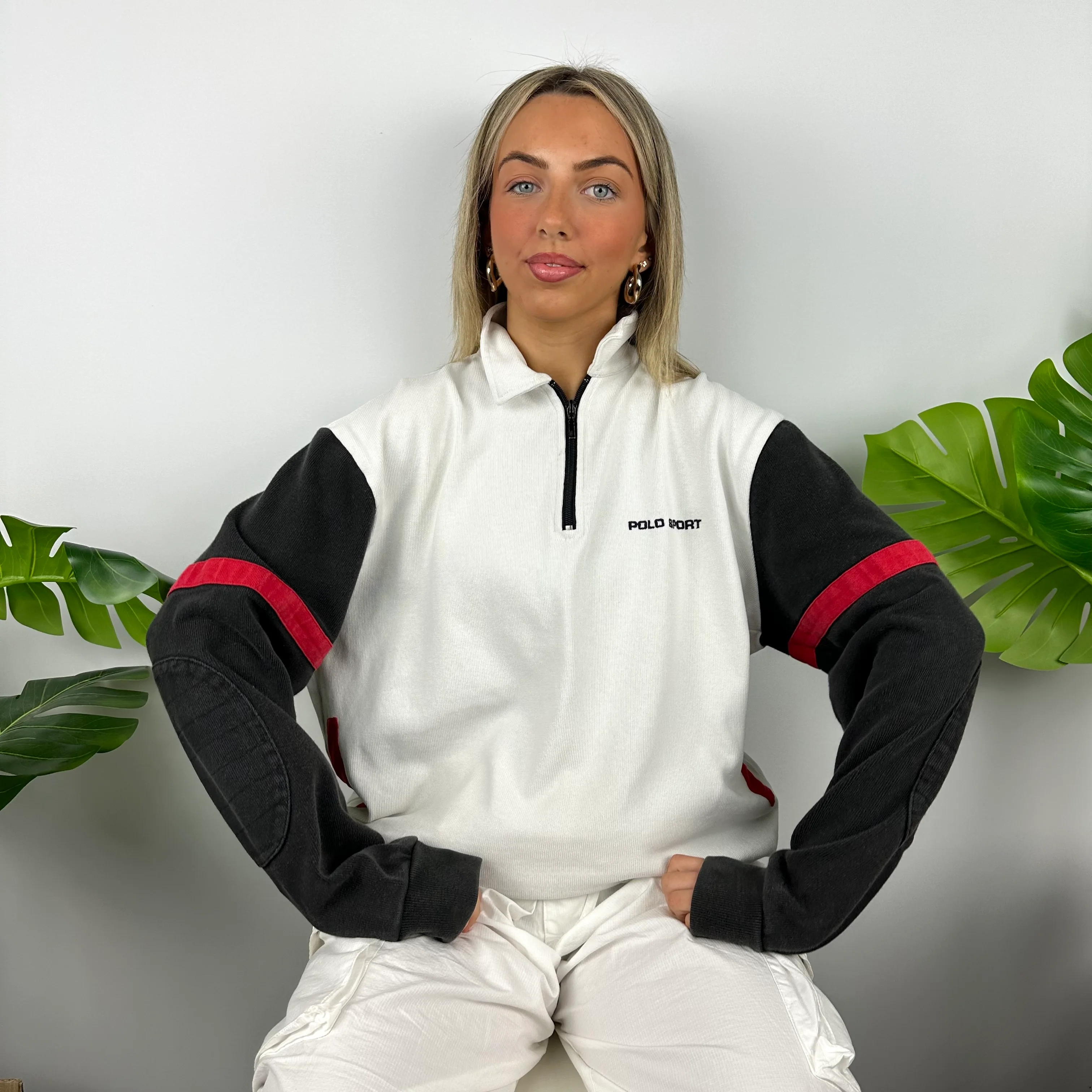 Polo Sport Ralph Lauren White Embroidered Spell Out Quarter Zip Sweatshirt (L) - Image 4