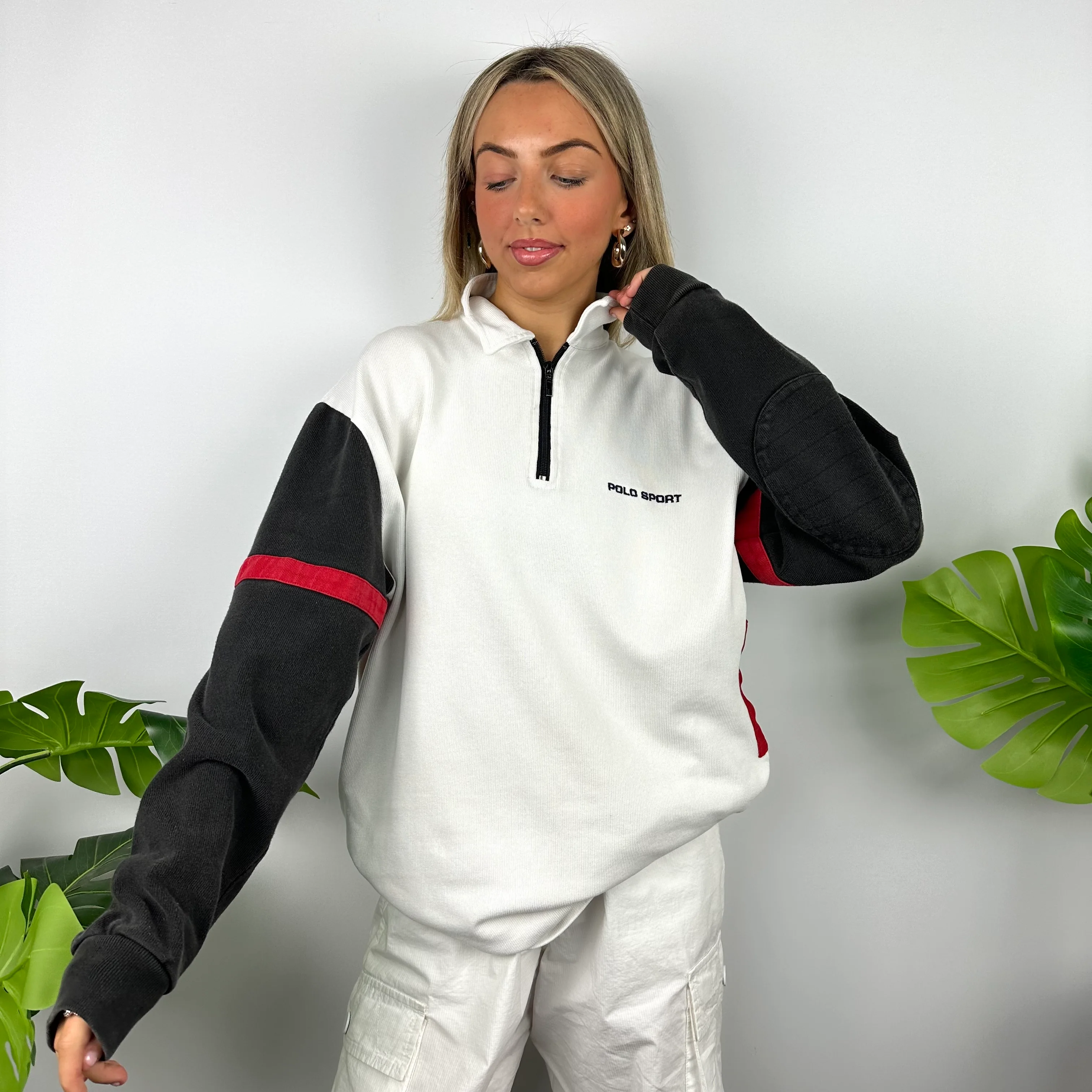 Polo Sport Ralph Lauren White Embroidered Spell Out Quarter Zip Sweatshirt (L) - Image 5