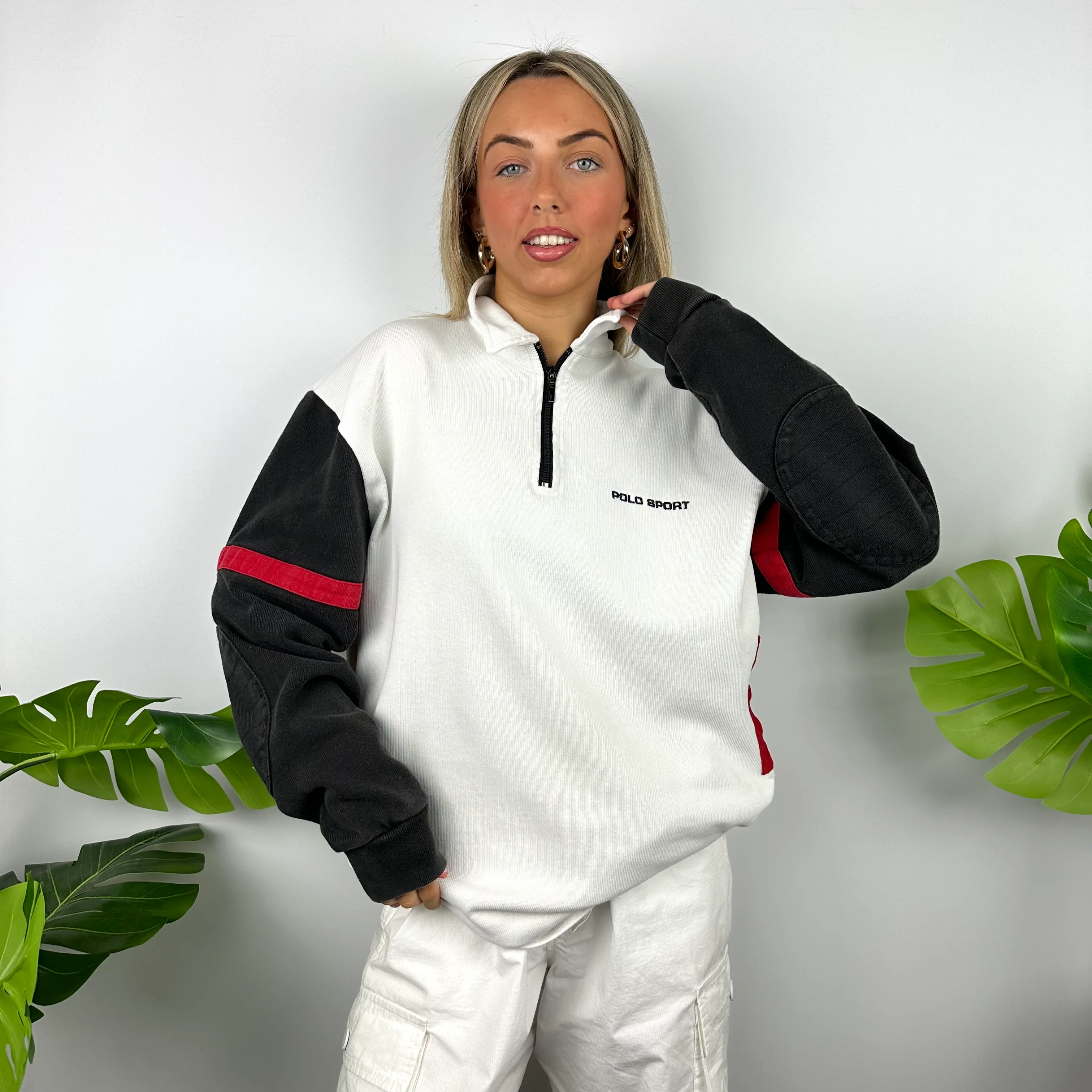 Polo Sport Ralph Lauren White Embroidered Spell Out Quarter Zip Sweatshirt (L) - Image 7