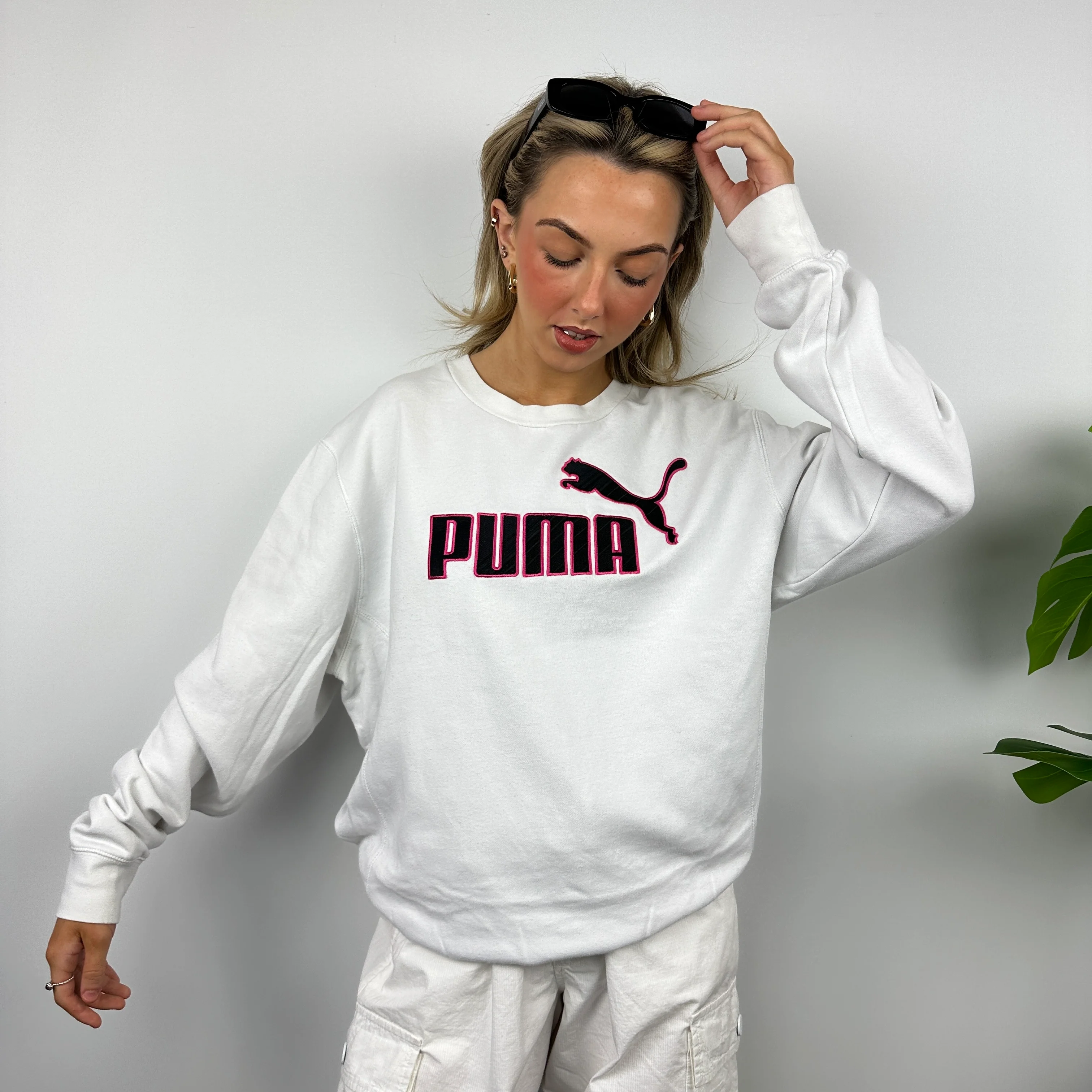 Puma White Embroidered Spell Out Sweatshirt (XL) - Image 4