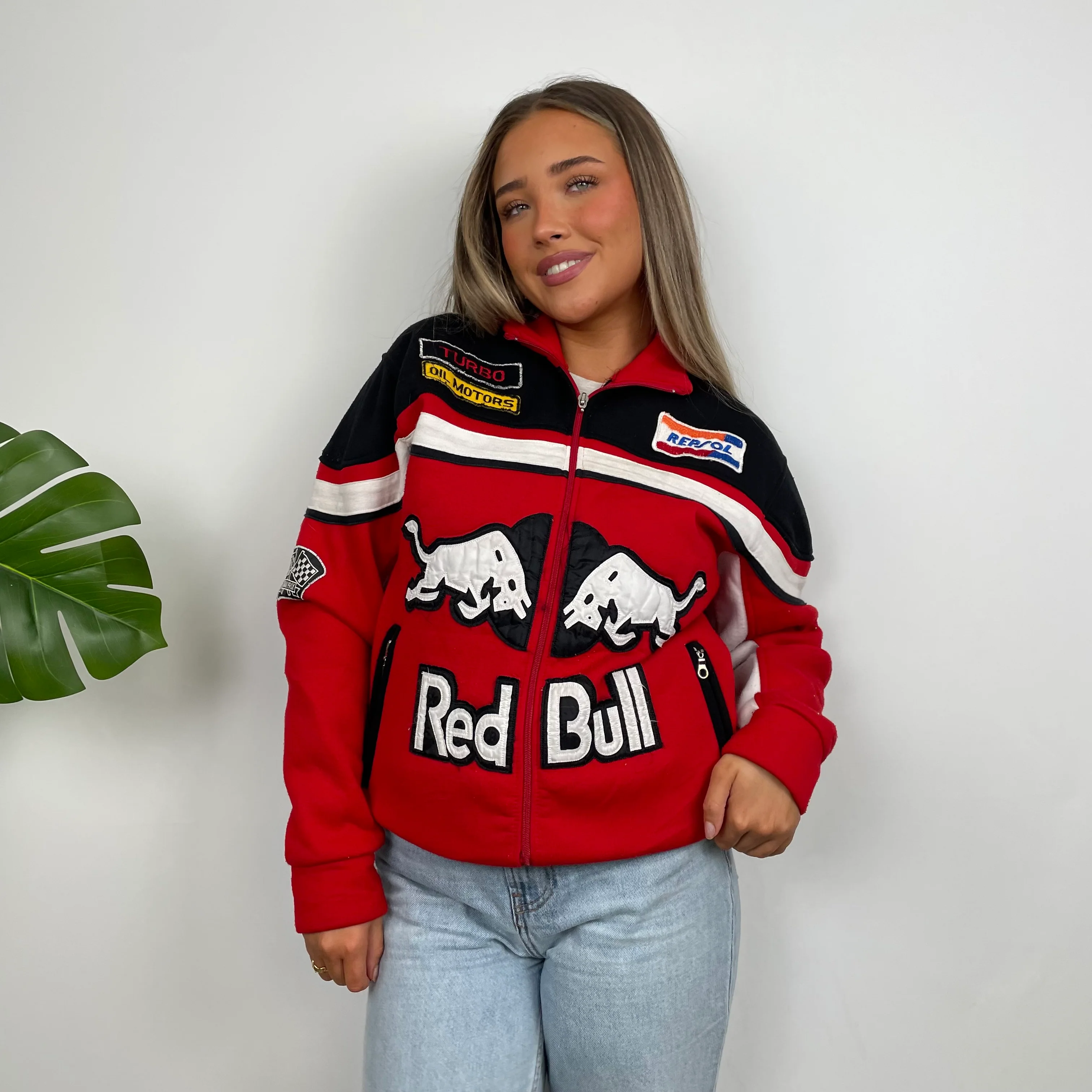 Red Bull Racing Red Embroidered Spell Out Zip Up Jacket (M) - Image 4