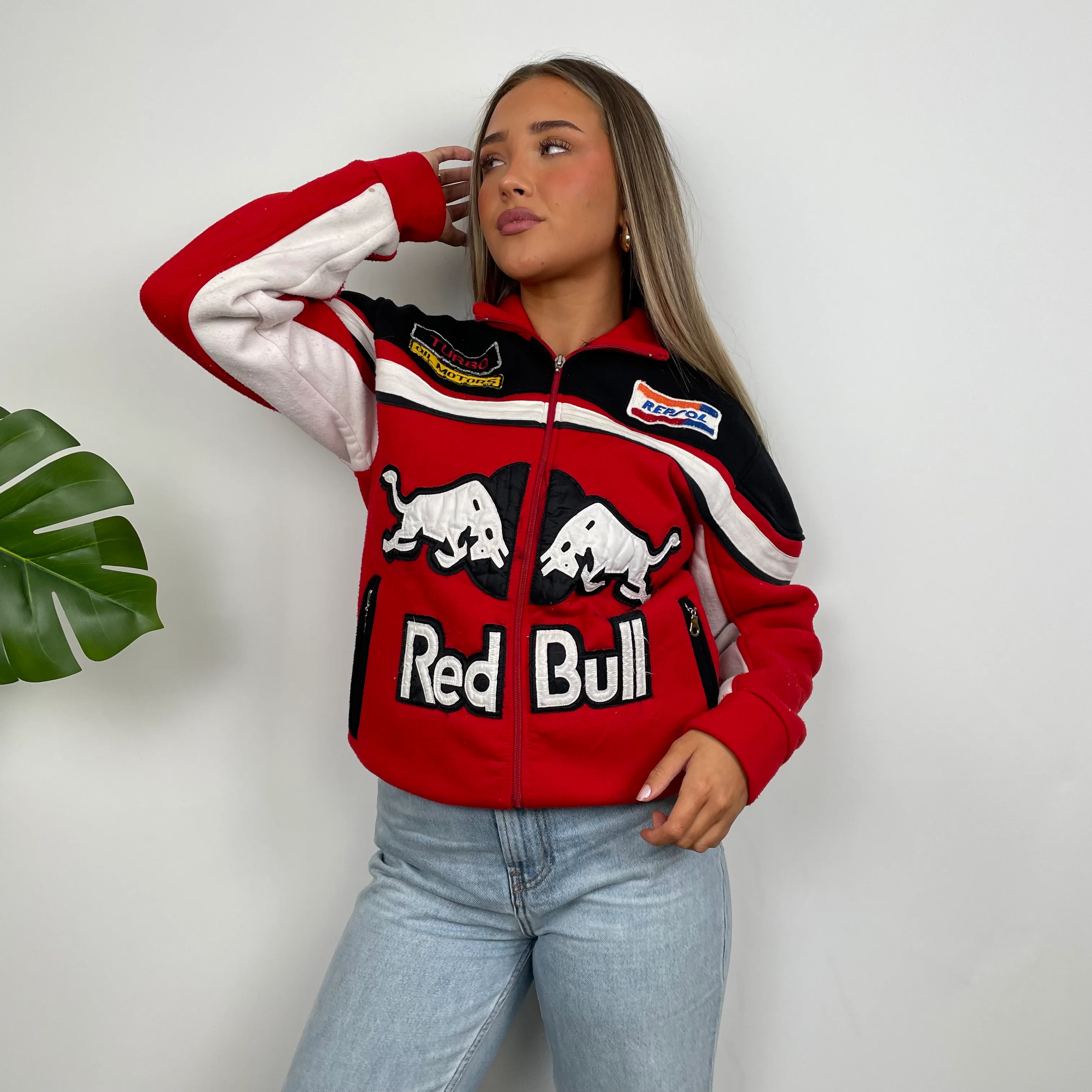 Red Bull Racing Red Embroidered Spell Out Zip Up Jacket (M) - Image 6