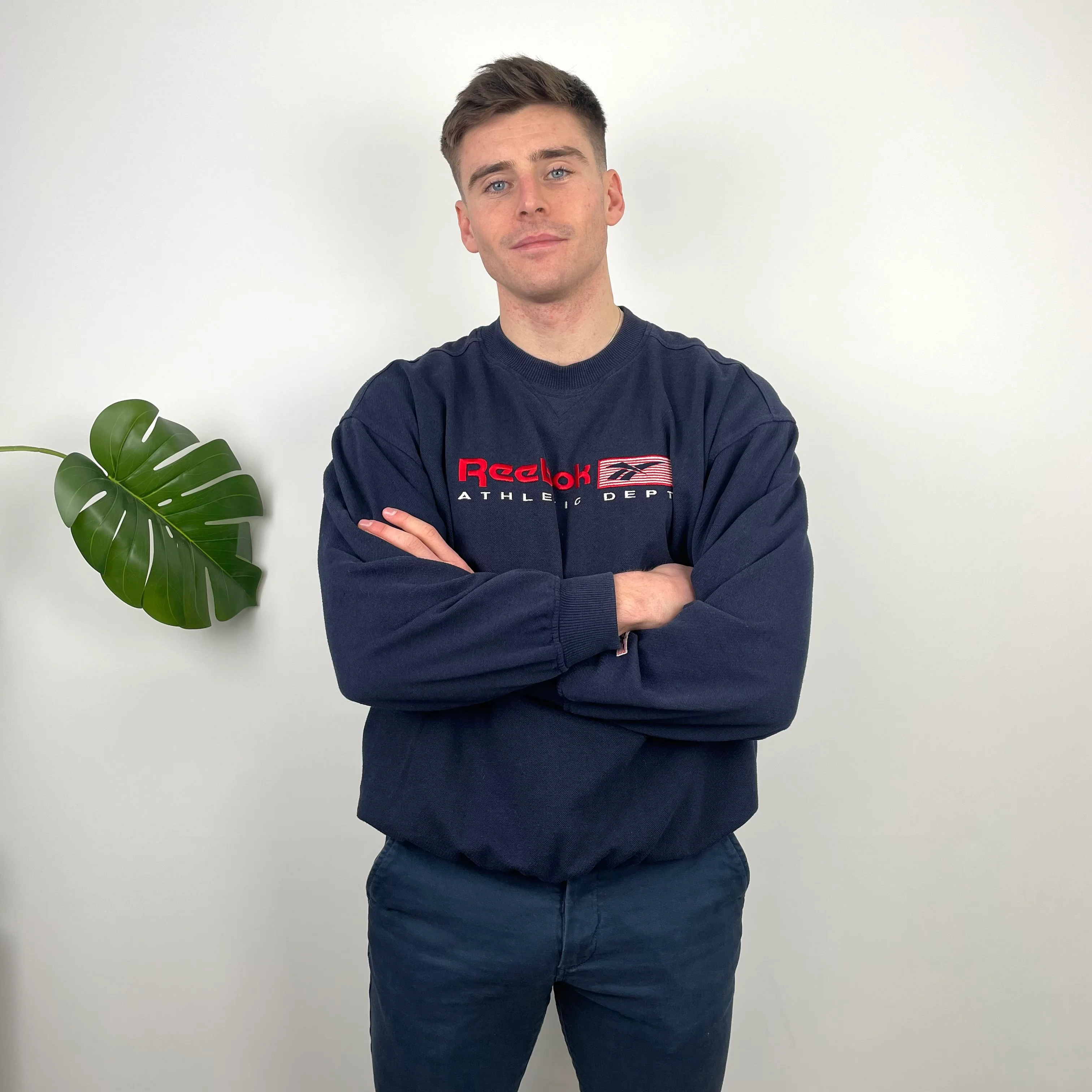 Reebok Athletic Navy Embroidered Spell Out Sweatshirt (L) - Image 2