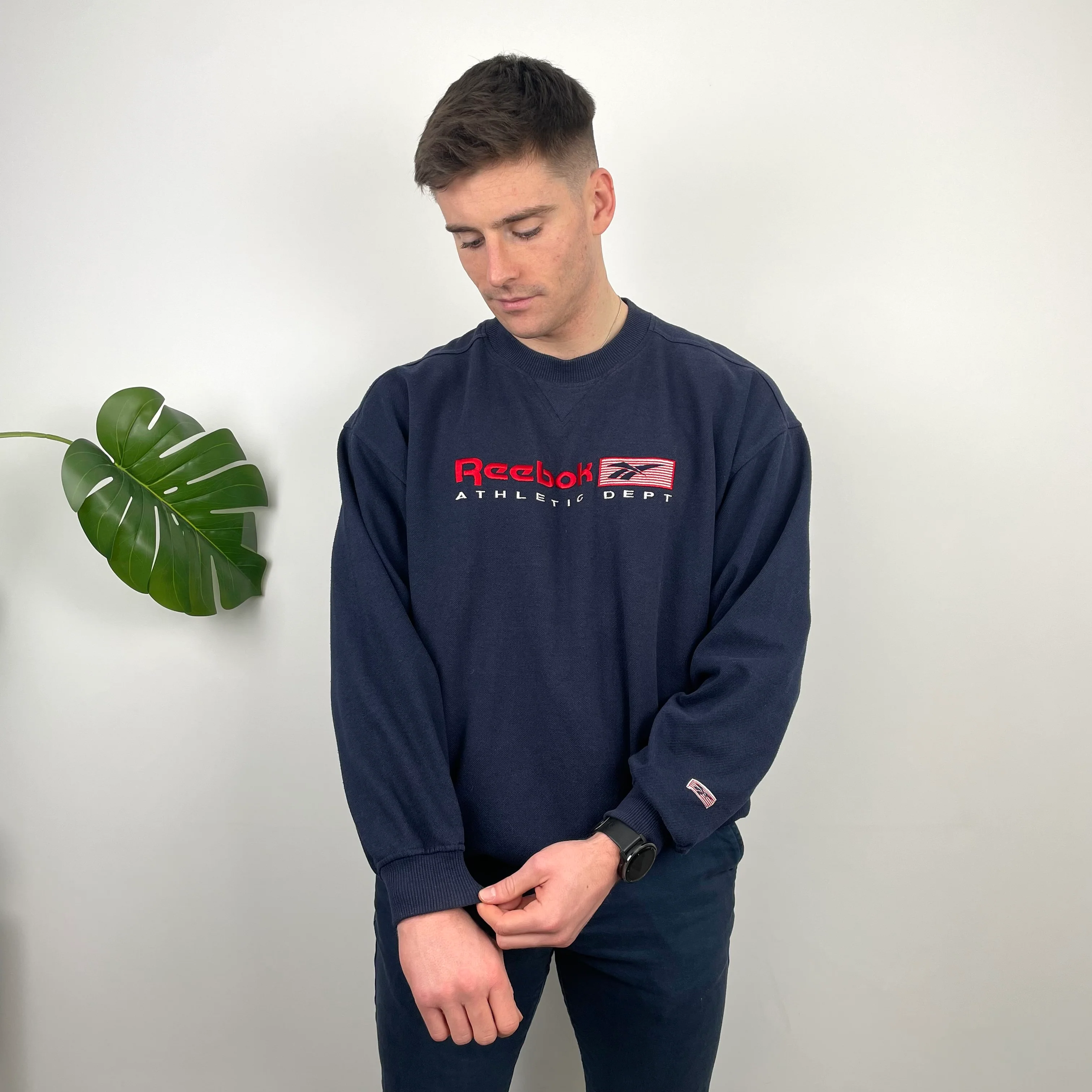 Reebok Athletic Navy Embroidered Spell Out Sweatshirt (L) - Image 3