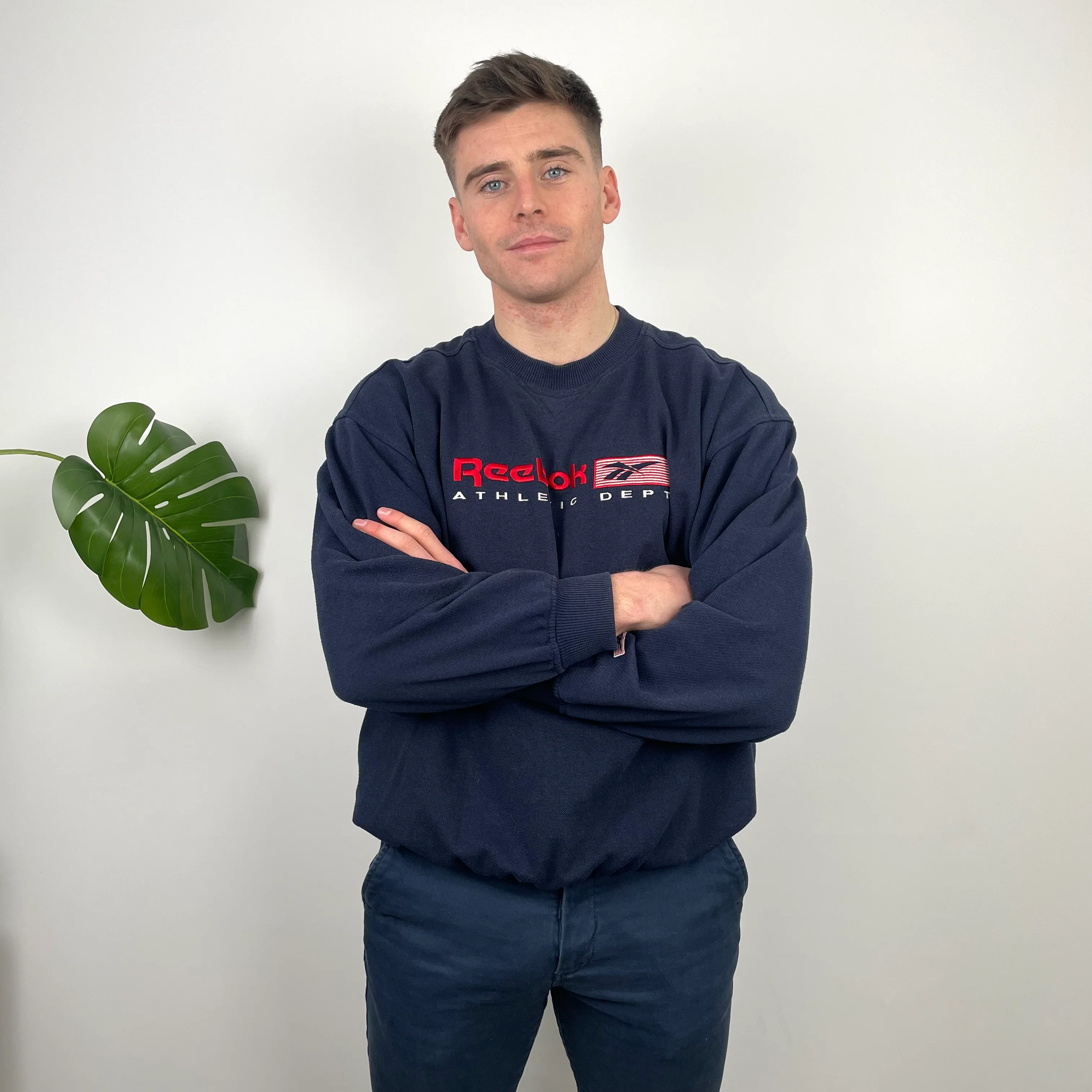 Reebok Athletic Navy Embroidered Spell Out Sweatshirt (L) - Image 4