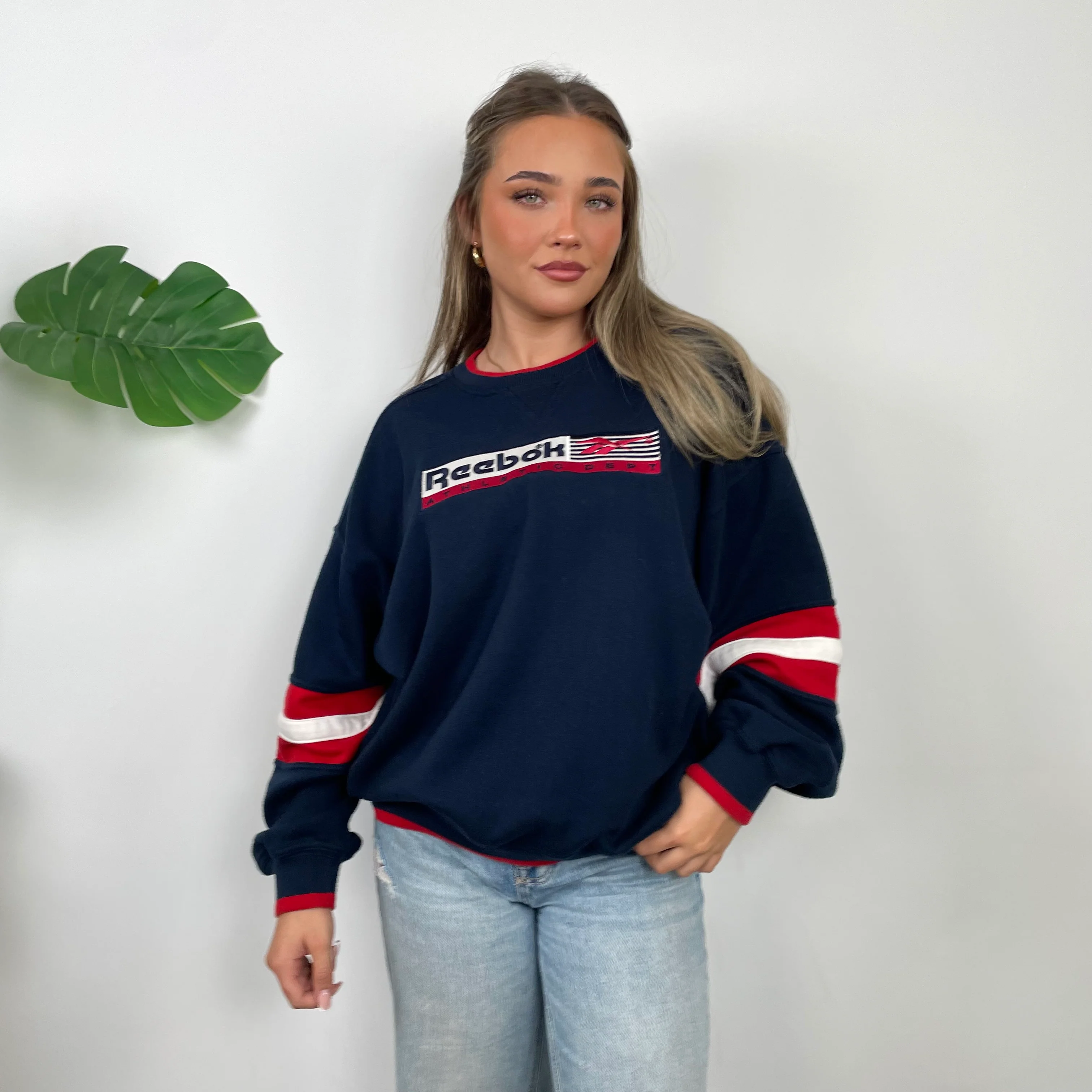 Reebok Athletic Navy Embroidered Spell Out Sweatshirt (L)