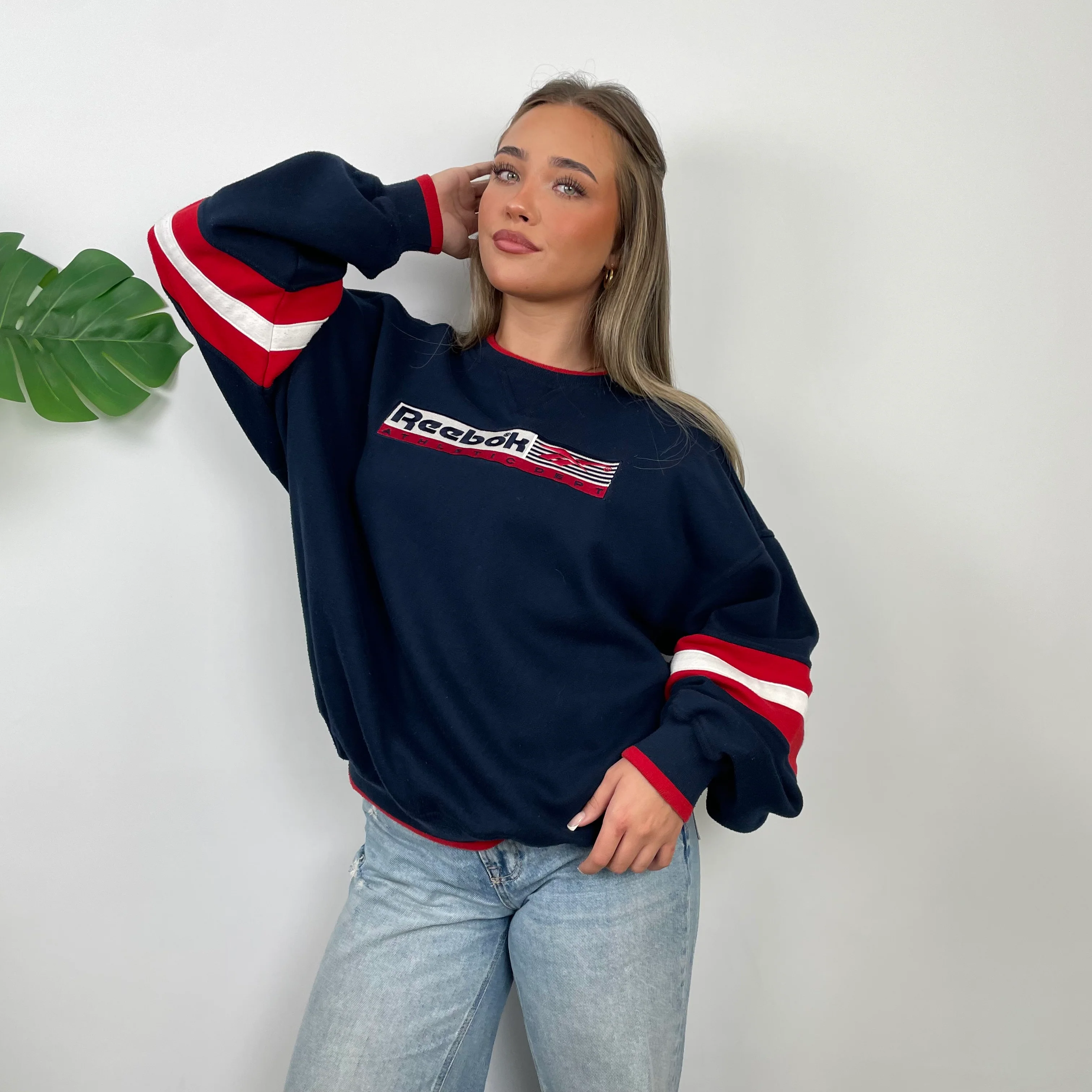 Reebok Athletic Navy Embroidered Spell Out Sweatshirt (L) - Image 10