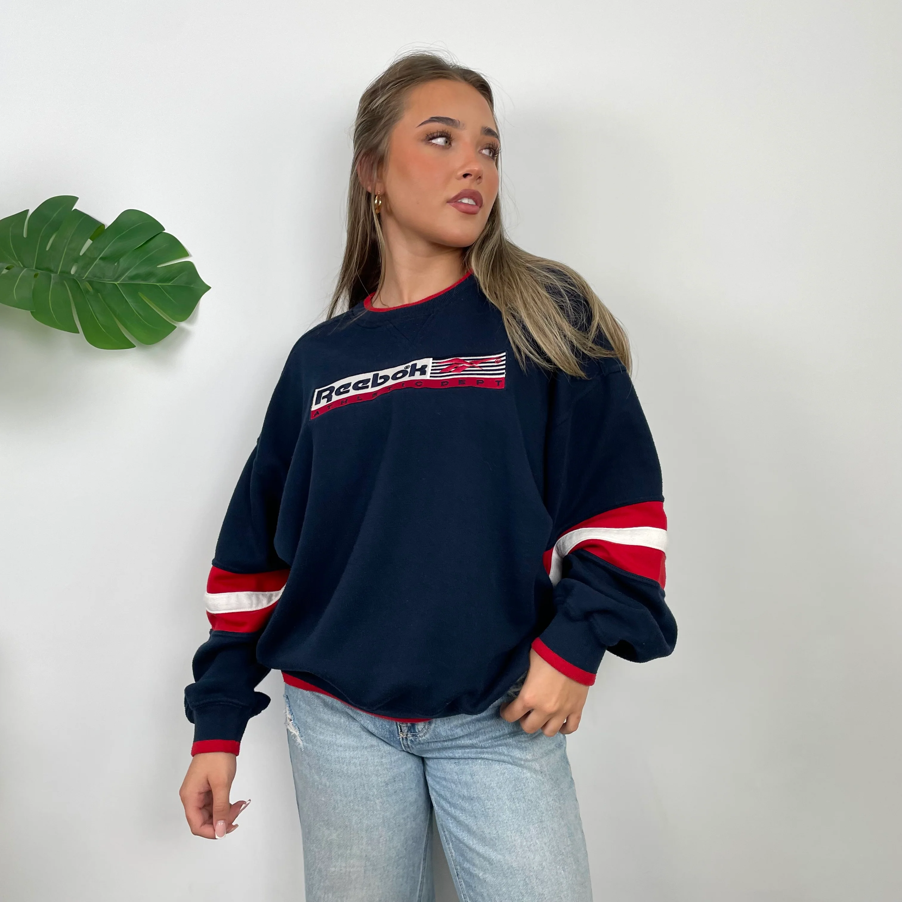 Reebok Athletic Navy Embroidered Spell Out Sweatshirt (L) - Image 2