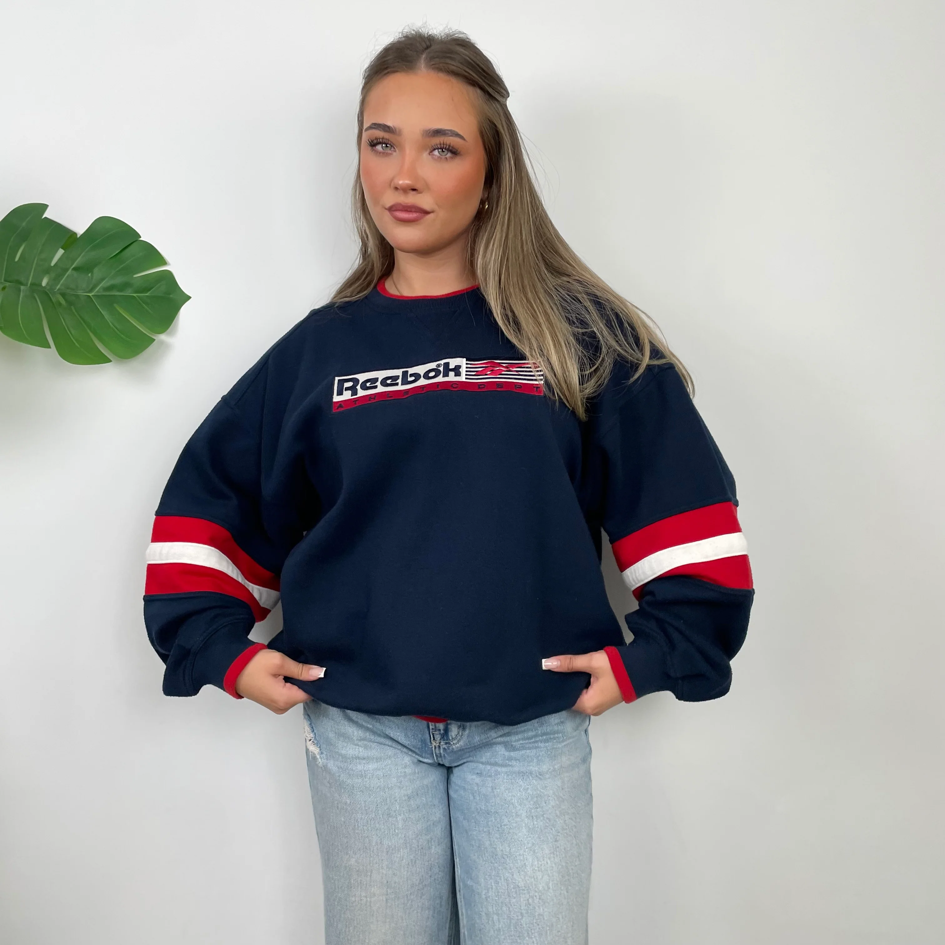 Reebok Athletic Navy Embroidered Spell Out Sweatshirt (L) - Image 3