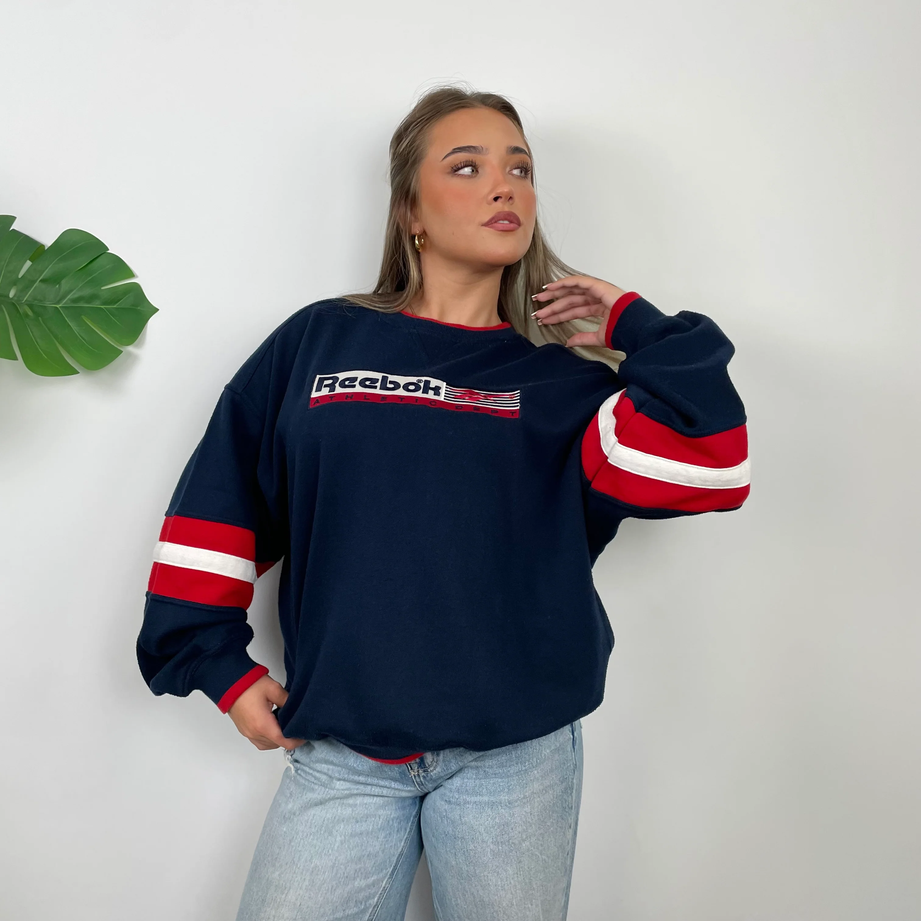 Reebok Athletic Navy Embroidered Spell Out Sweatshirt (L) - Image 4