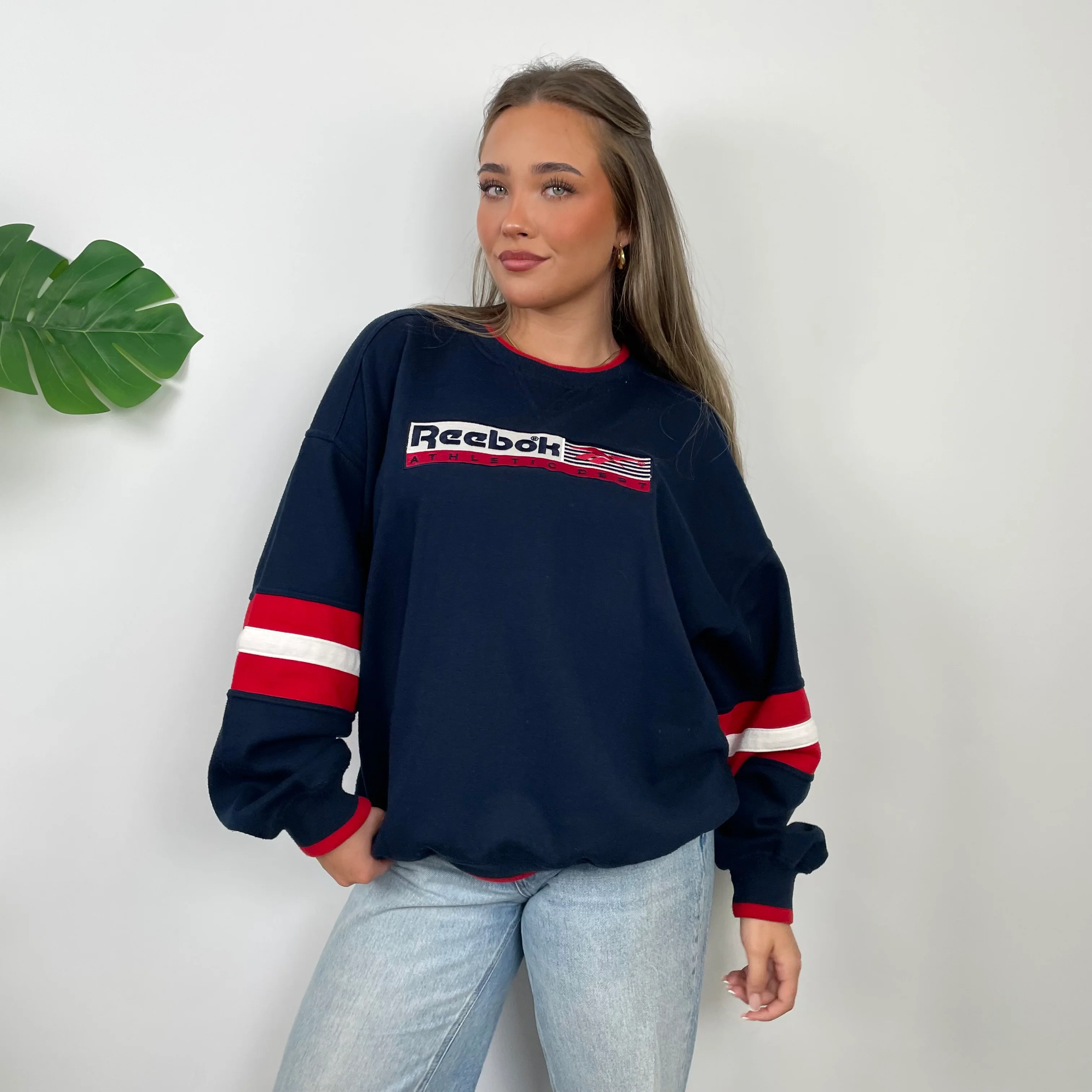 Reebok Athletic Navy Embroidered Spell Out Sweatshirt (L) - Image 5