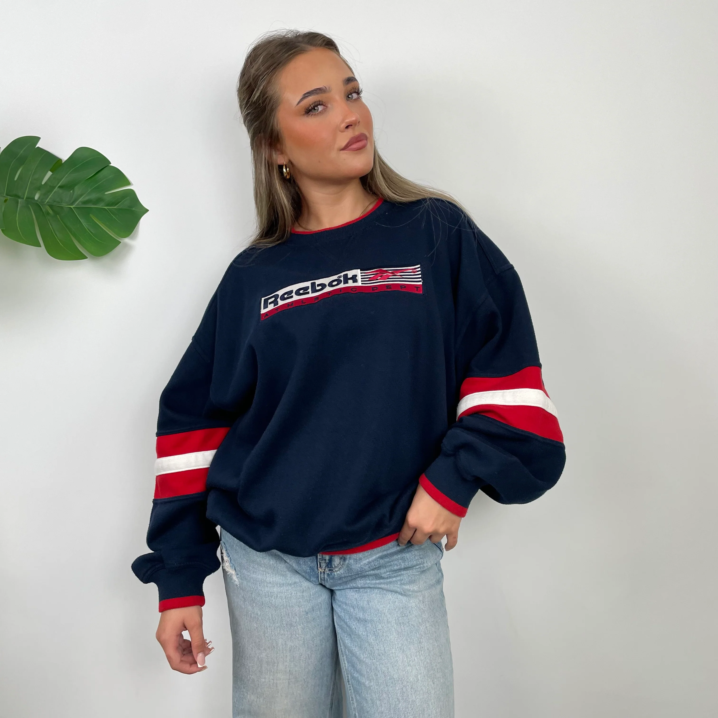 Reebok Athletic Navy Embroidered Spell Out Sweatshirt (L) - Image 6