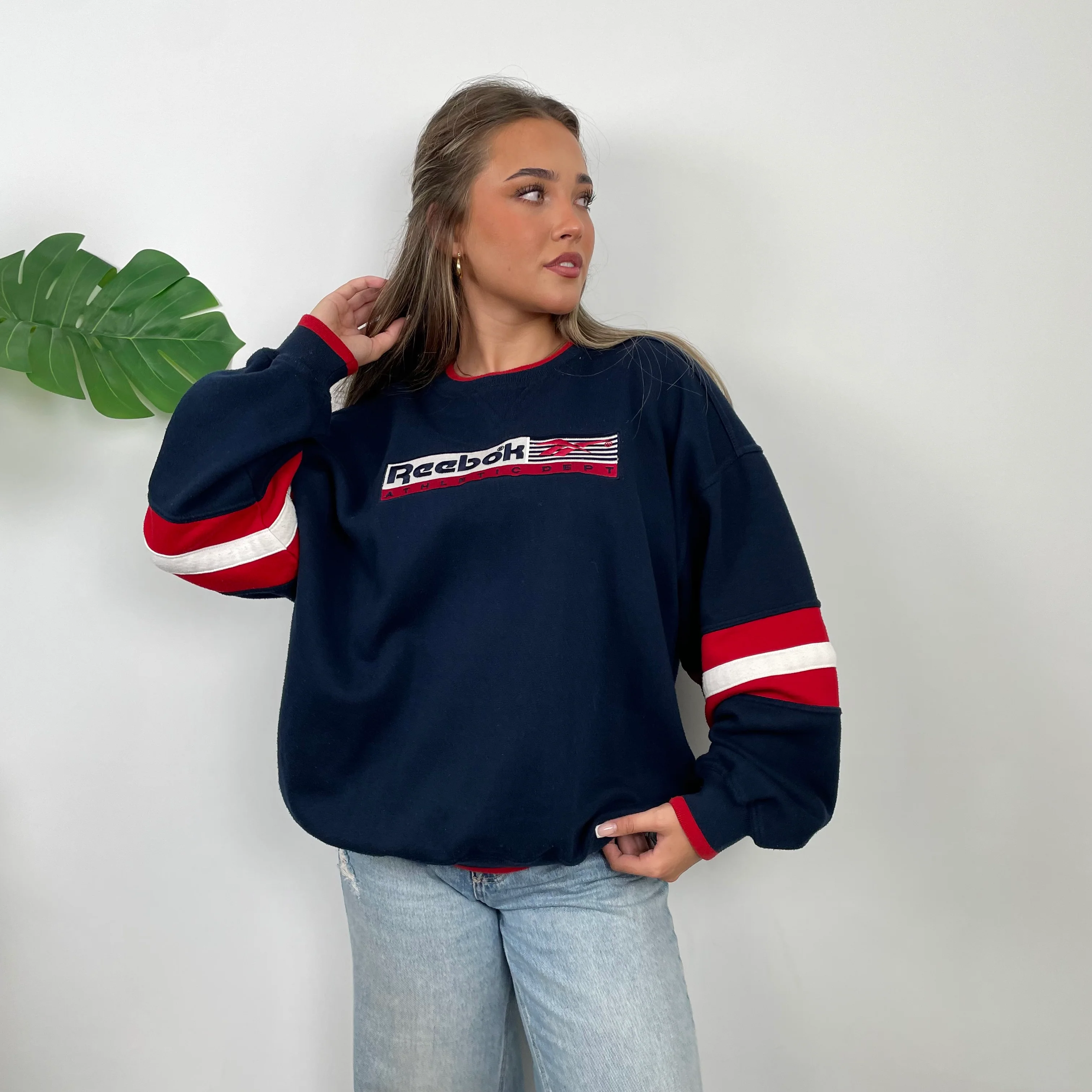 Reebok Athletic Navy Embroidered Spell Out Sweatshirt (L) - Image 7