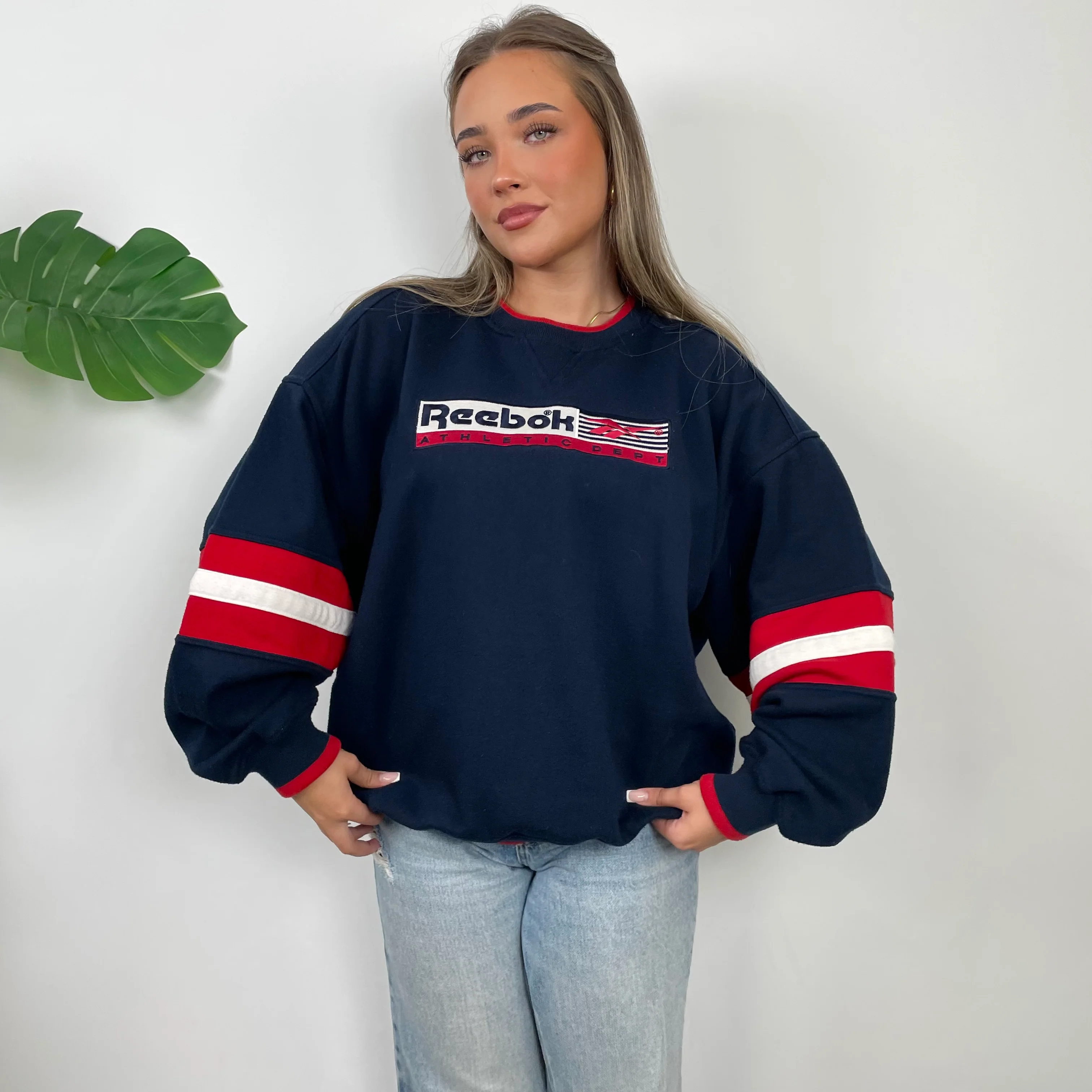 Reebok Athletic Navy Embroidered Spell Out Sweatshirt (L) - Image 8