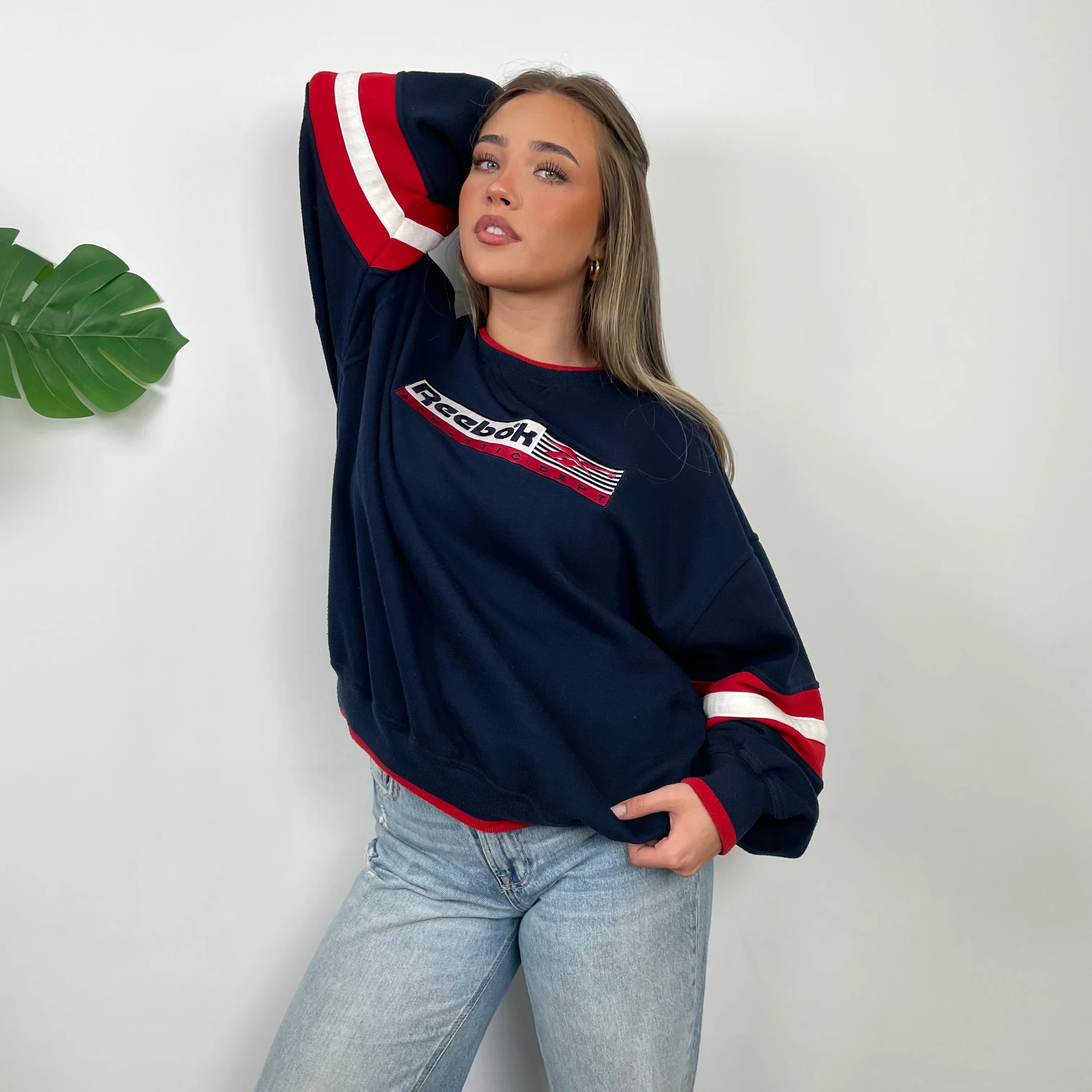 Reebok Athletic Navy Embroidered Spell Out Sweatshirt (L) - Image 9