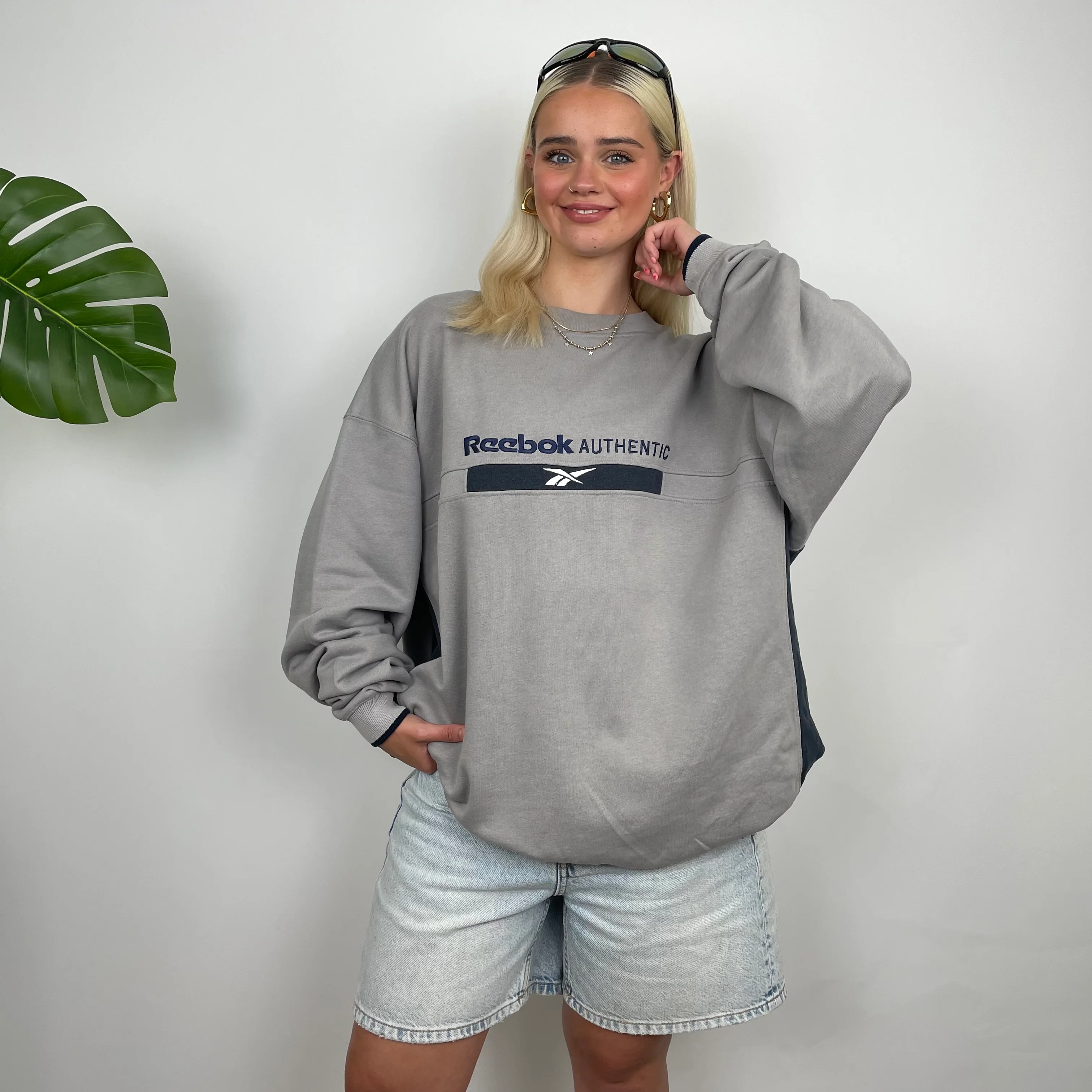 Reebok Authentic Grey Embroidered Spell Out Sweatshirt (XL) - Image 3