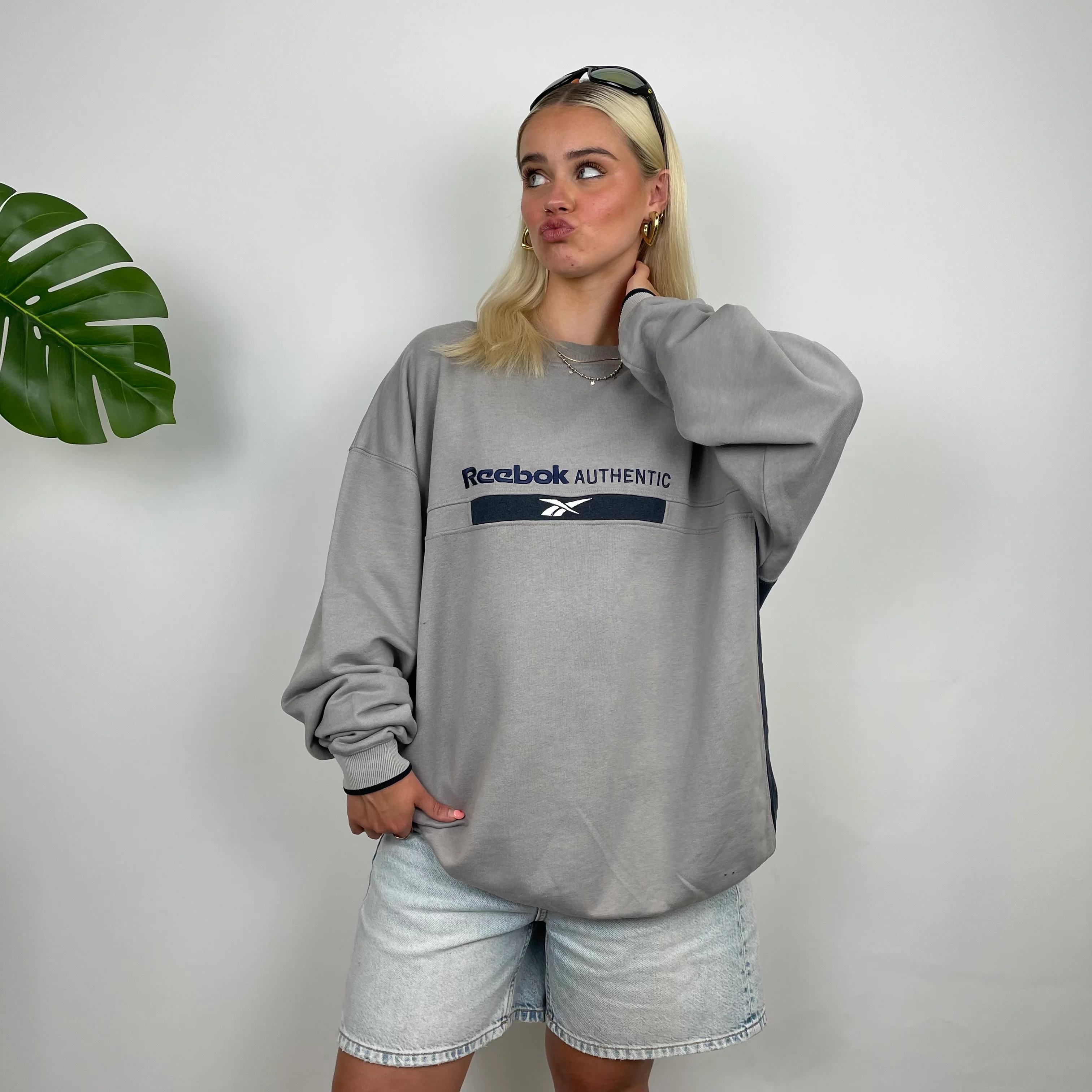 Reebok Authentic Grey Embroidered Spell Out Sweatshirt (XL) - Image 6